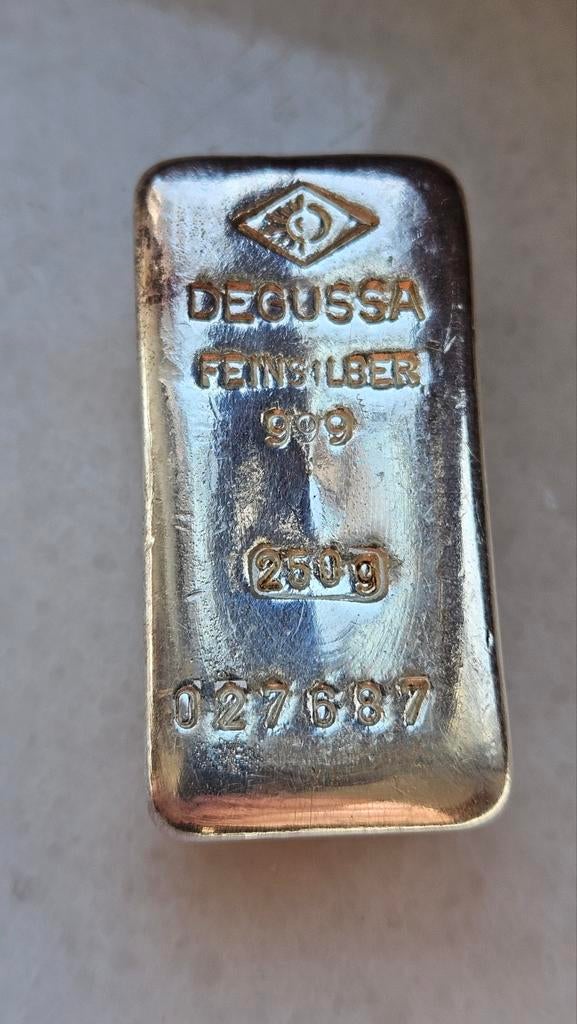 250 gram degussa zilverbaar, Ophalen of Verzenden, Zilver