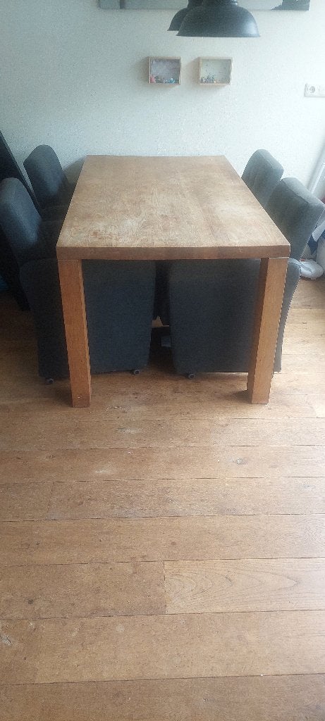 Eettafel + stoelen, Huis en Inrichting, Tafels | Eettafels, Ophalen, Gebruikt, Eikenhout, 50 tot 100 cm