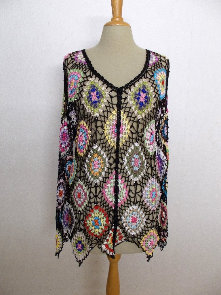 Apart fijn gehaakt/crochet kleurtje vest/top.! L, Kleding | Dames, Maat 42/44 (L), Zo goed als nieuw, Lange mouw, Meerkleurig