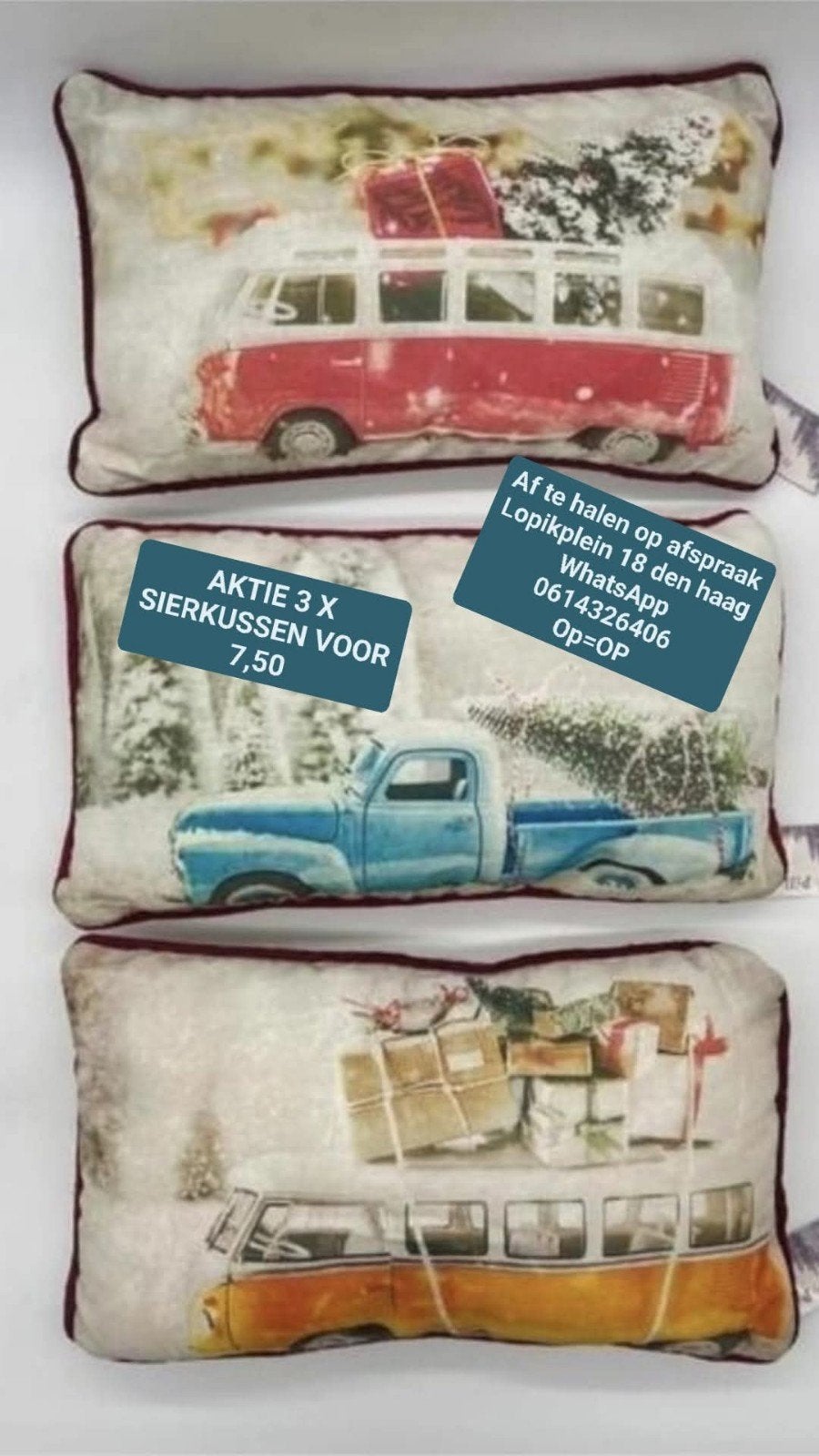 Kerstkussens set van 3 - Nieuw en op voorraad, Meerkleurig, Met print, Nieuw, Ophalen of Verzenden