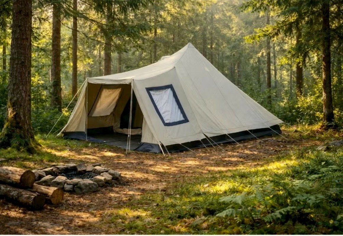 Ruime 6-persoons katoenen pyramide/stormtent, Caravans en Kamperen, Ophalen, Zo goed als nieuw, Tot en met 6