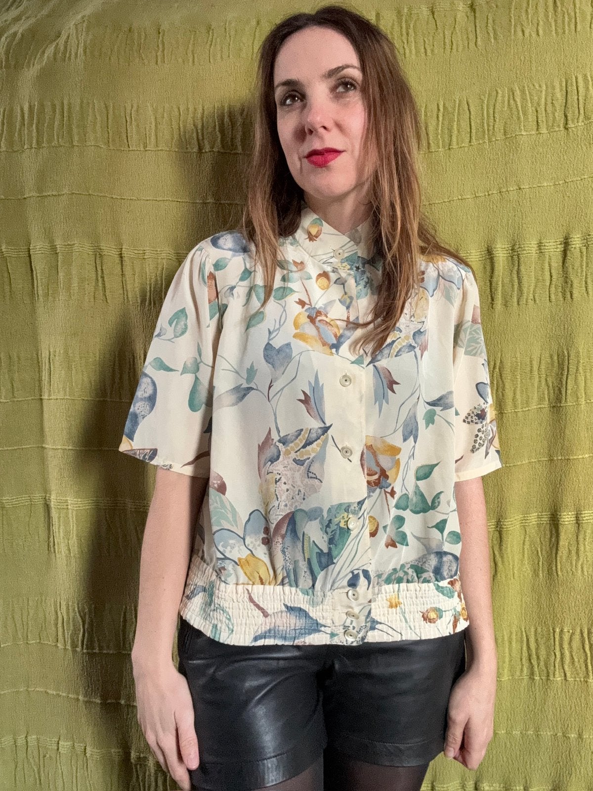 Vintage blouse - geel - print - bloemenprint - 42/XL, Hgv, Maat 42/44 (L), Ophalen of Verzenden, Gedragen