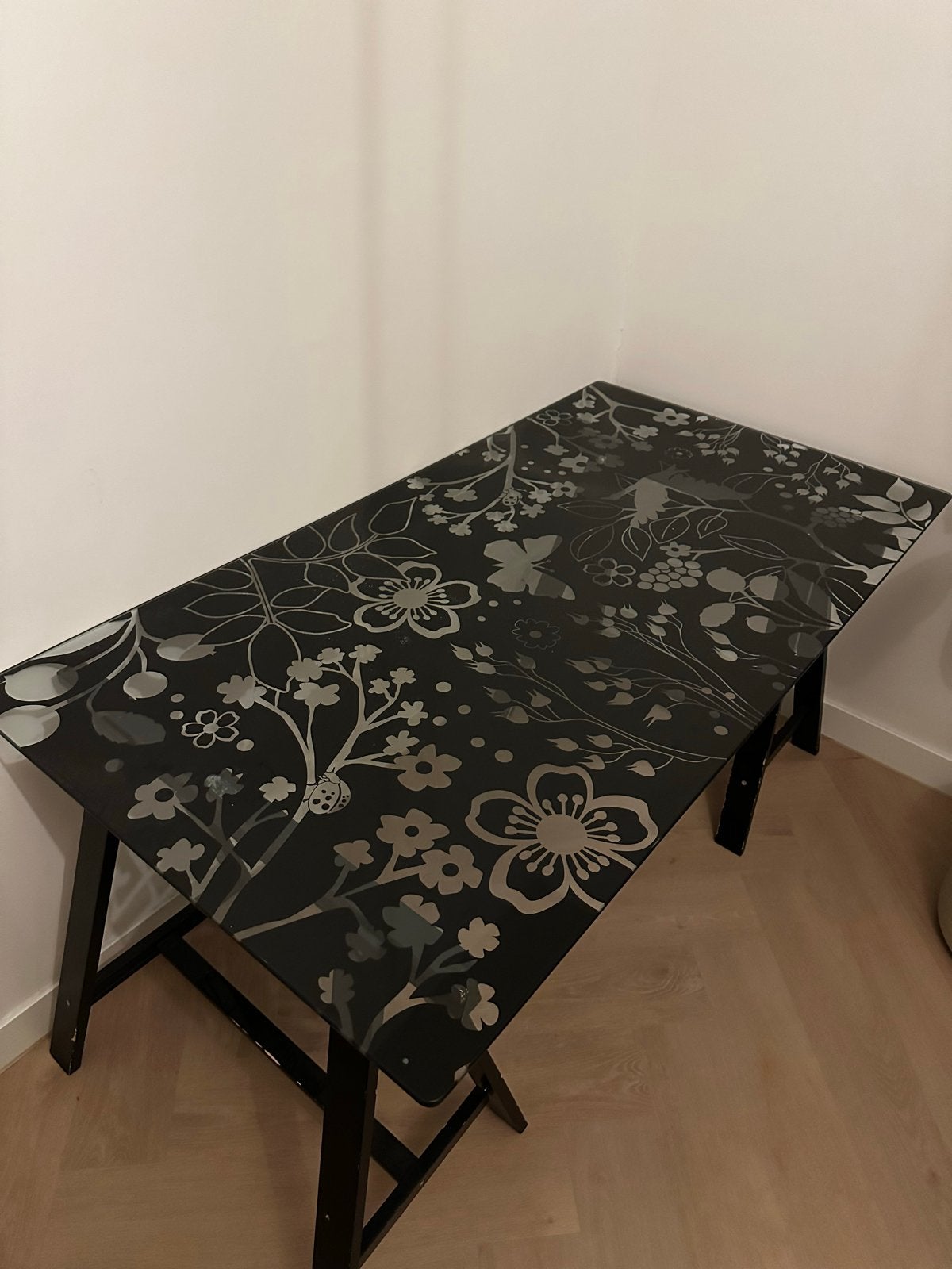 Glazen bureau 80x150 cm met bloemenpatroon, Ophalen, Gebruikt, Glas