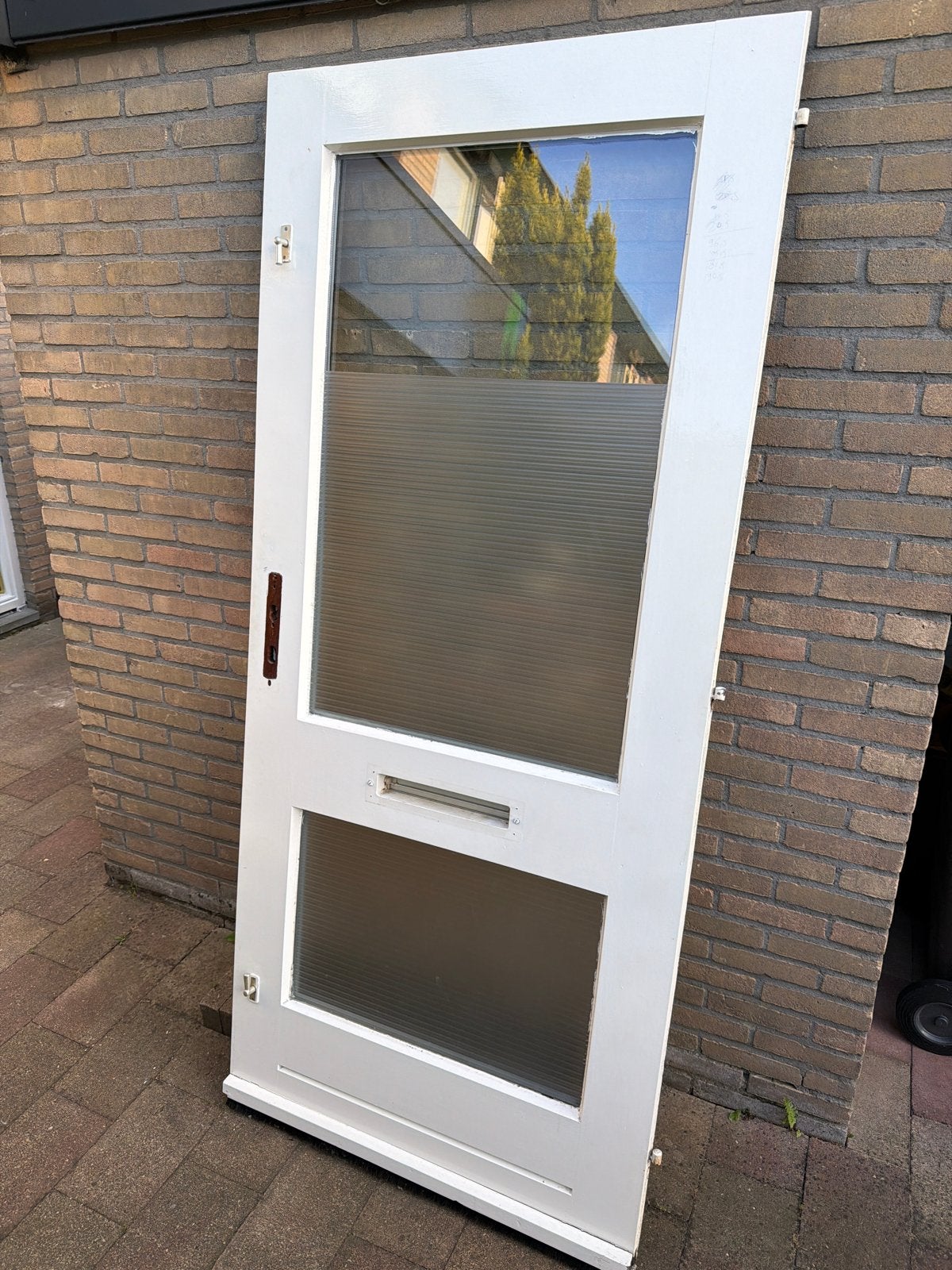 Deur 93 x 210 met glas en brievenbusopening, Ophalen, Gebruikt, 80 tot 100 cm, Buitendeur