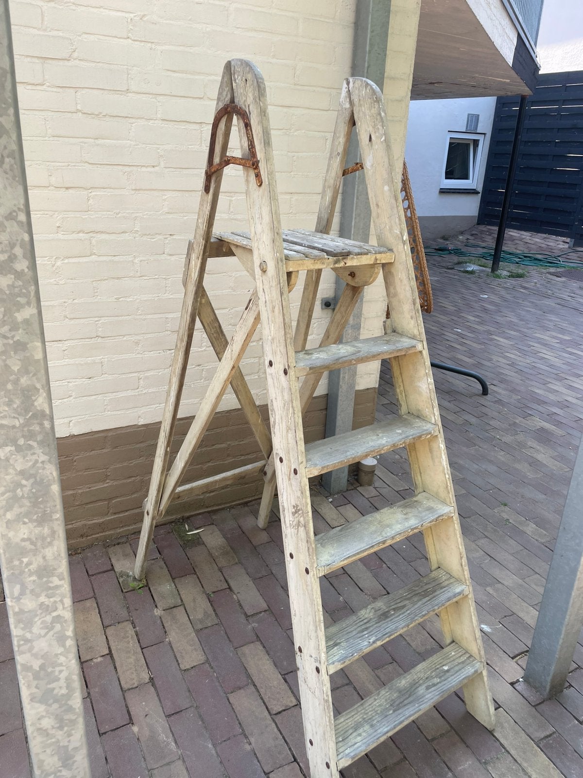Oude  brocante schilders trap, Doe-het-zelf en Verbouw, Ladders en Trappen, Ophalen, Gebruikt, Minder dan 2 meter