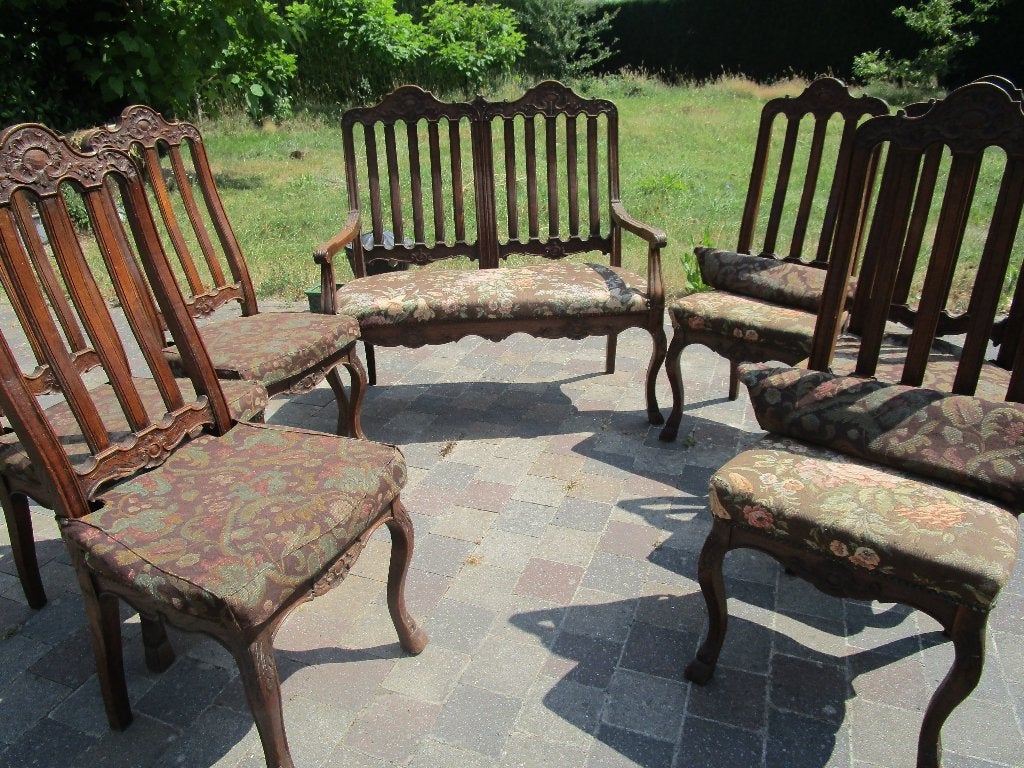 6 stoelen+ bankje Louis XV Luikse stijl, Ophalen
