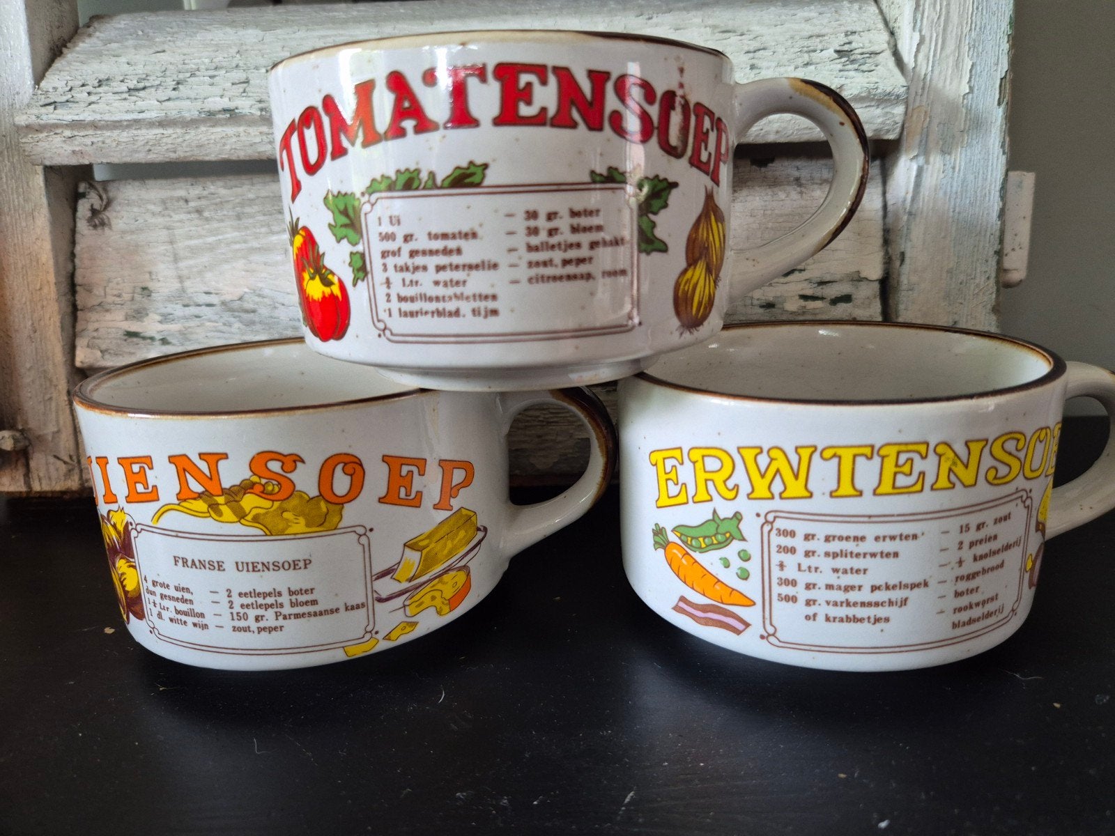 3 soepkommen erwten, tomaten en uiensoep jaren 70, Verzamelen, Ophalen of Verzenden, Huis en Inrichting