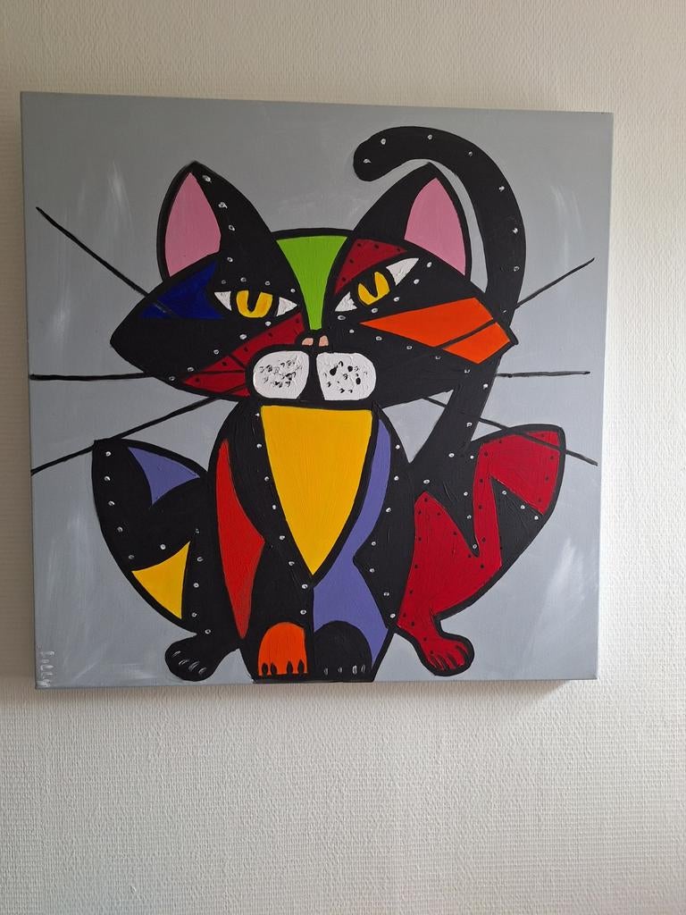 Katten schilderij van Lilly kleurrijk., Ophalen of Verzenden