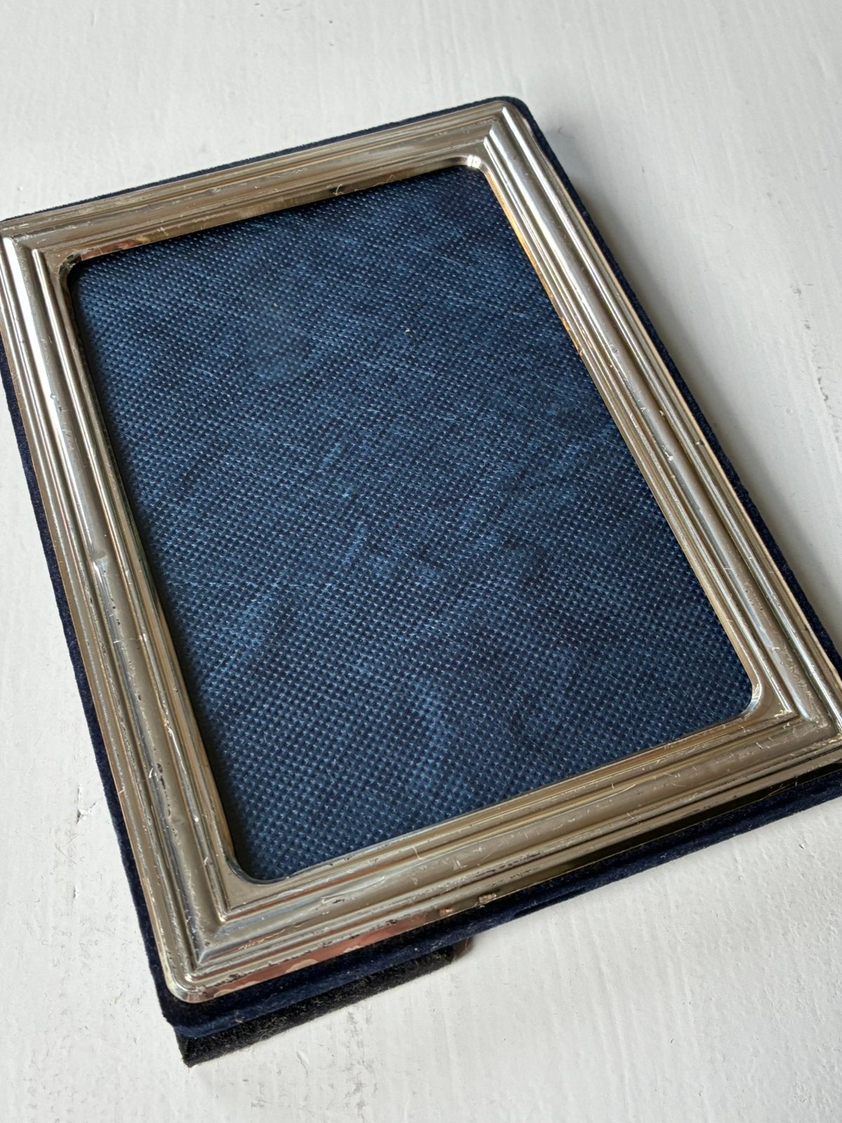 Fotolijstje zilver 925 vintage blauw fluweel gemerkt, Ophalen of Verzenden, Gebruikt