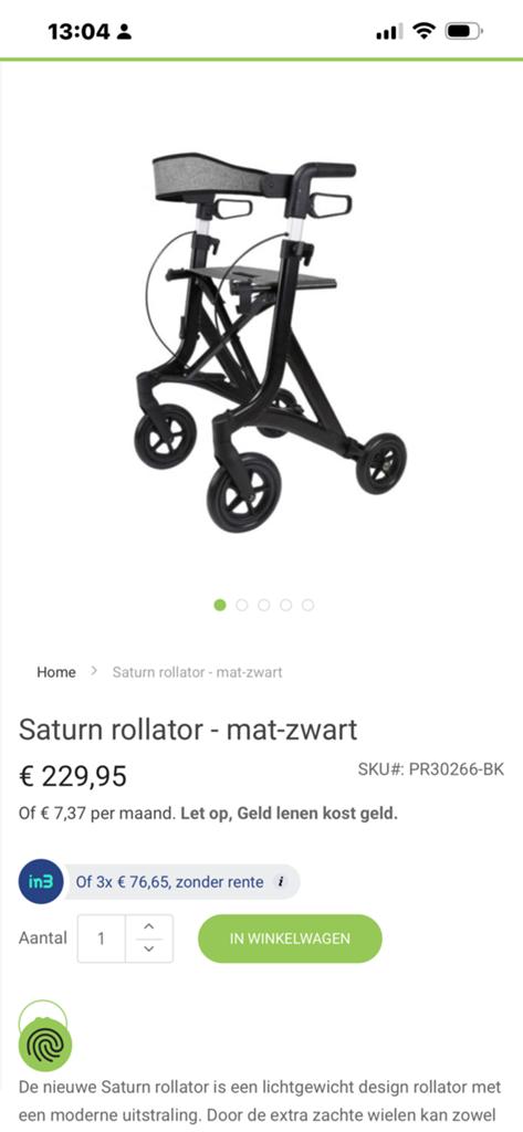 Saturn rollator nieuw, Diversen, Rolstoelen, Zo goed als nieuw, Duwrolstoel, Ophalen of Verzenden