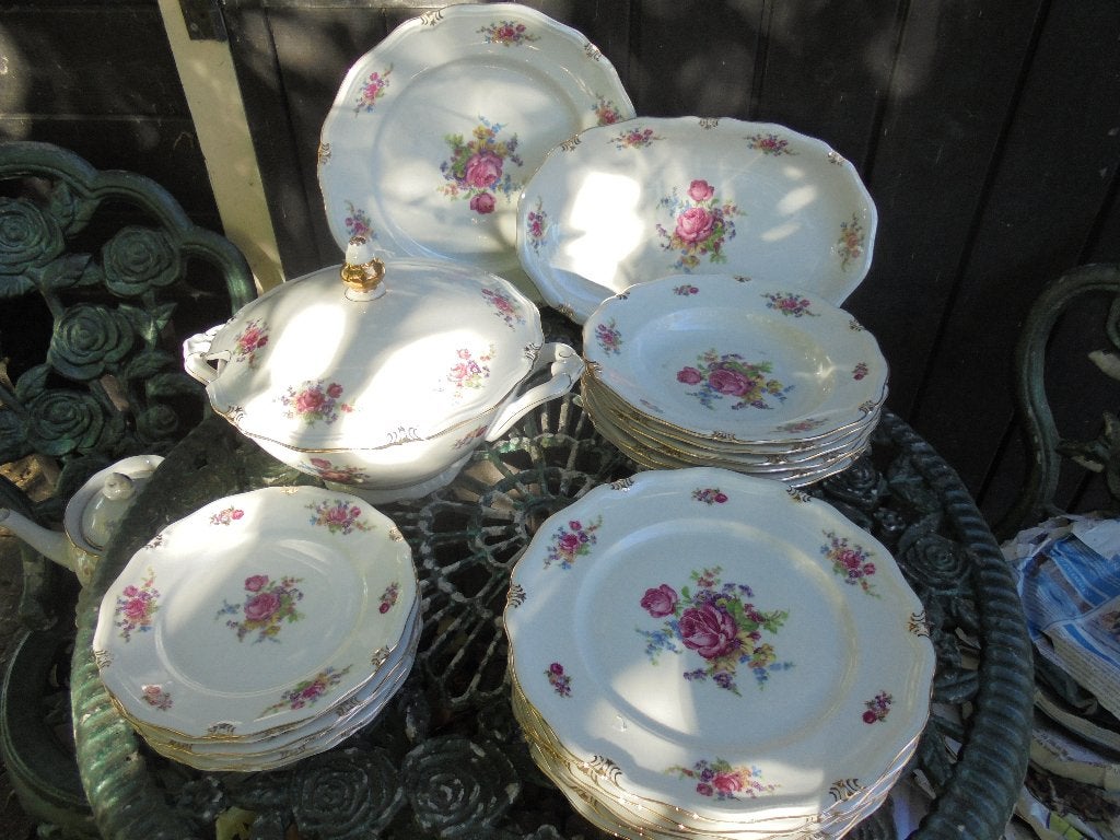 Servies Windsor Bavaria W met grote bloemboeketten roos, Antiek en Kunst, Ophalen of Verzenden