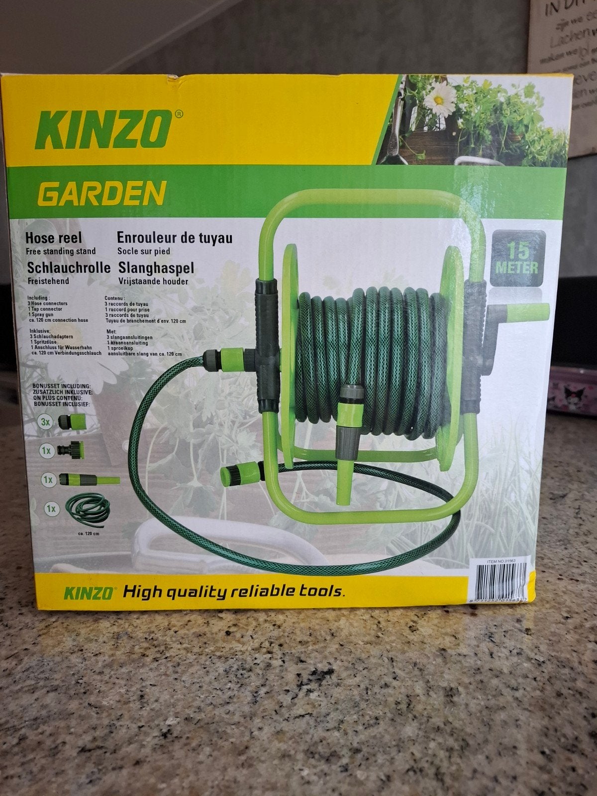 Kinzo Tuinslanghaspel met slang 15 meter, Tuin en Terras, Tuinslangen, Ophalen, Nieuw, Tuinslanghaspel