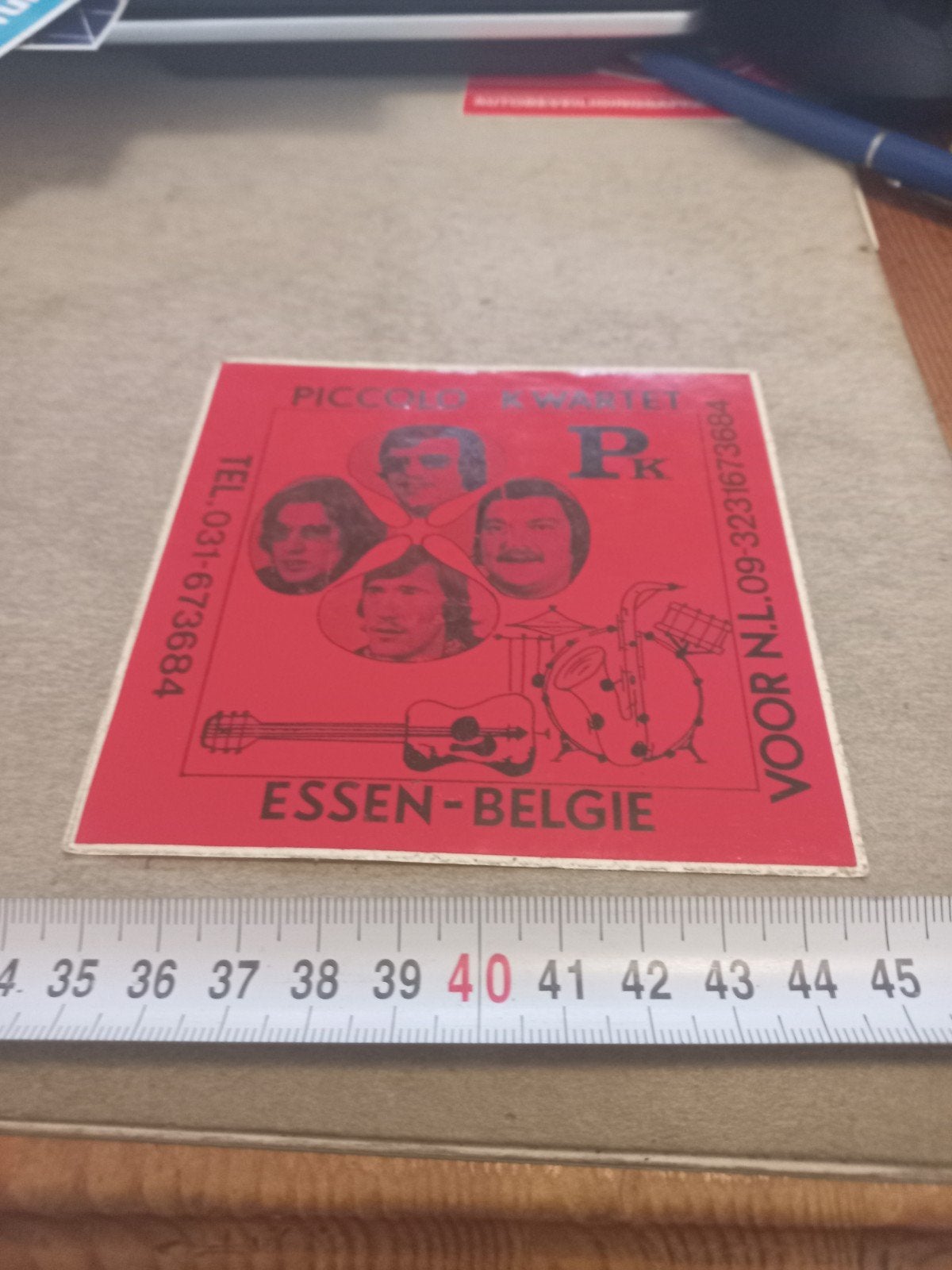 Vintage Sticker Piccolo Kwartet Essen-België, Ophalen of Verzenden, Gebruikt