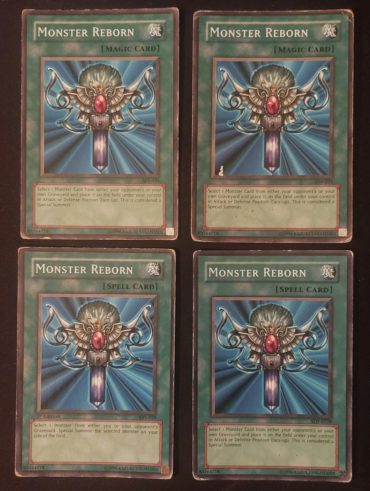 Yu-Gi-Oh! Monster Reborn Kaarten (4 stuks), Verzamelen, Ophalen, Gebruikt