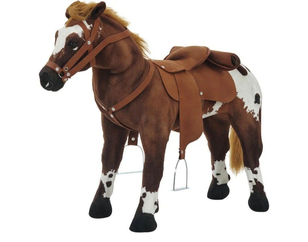 Pluche Rijpaard met Geluid - Bruin/Wit - 85x28x60 cm, Ophalen