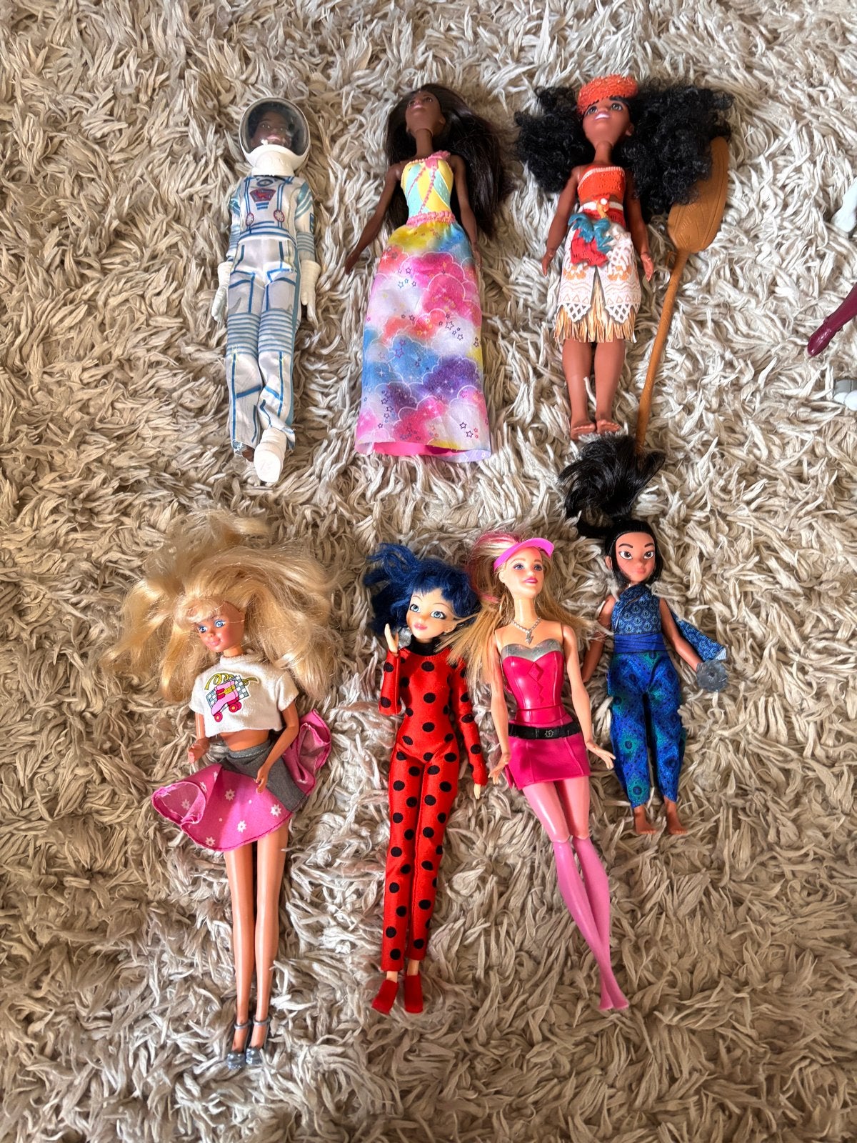 Barbies: Vaiana, Raia, astronaut, Ladybug, partygirl, Ophalen of Verzenden, Gebruikt, Barbie