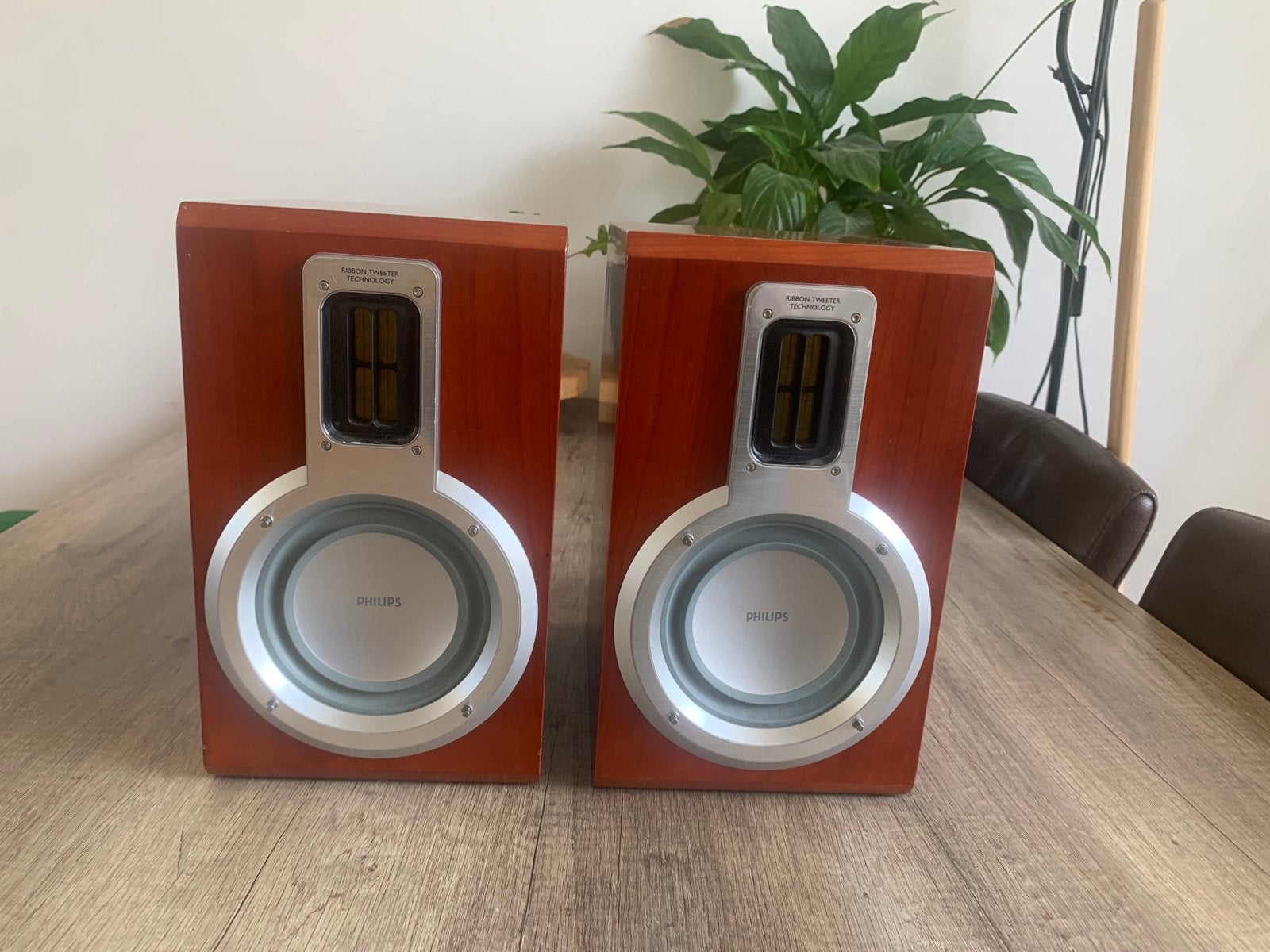 Philips MCD-108 boekenplank speakers met Ribbon Tweeter, Ophalen of Verzenden, Gebruikt, Front, Rear of Stereo speakers, Philips