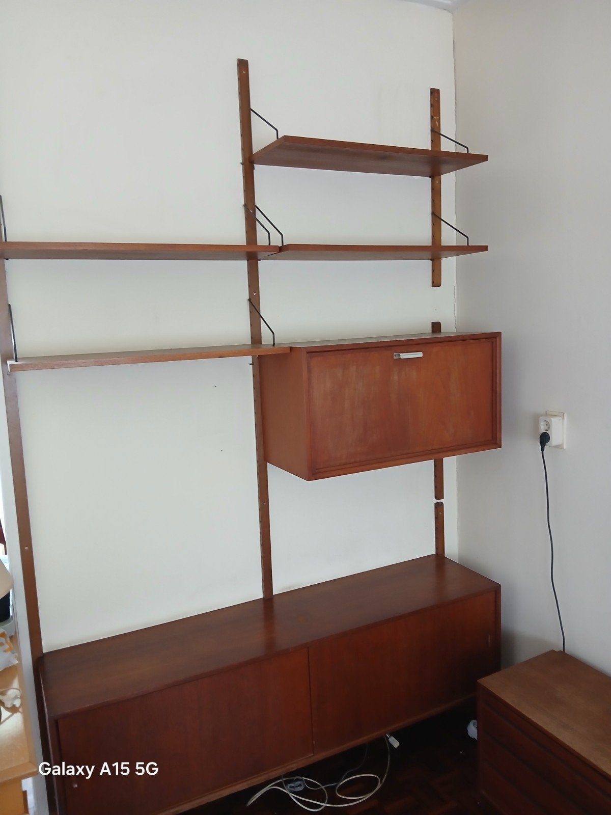 Vintage Teakhouten Wandmeubel met Lades en Planken, Huis en Inrichting, Kasten | Dressoirs, Ophalen, Gebruikt, 100 tot 150 cm