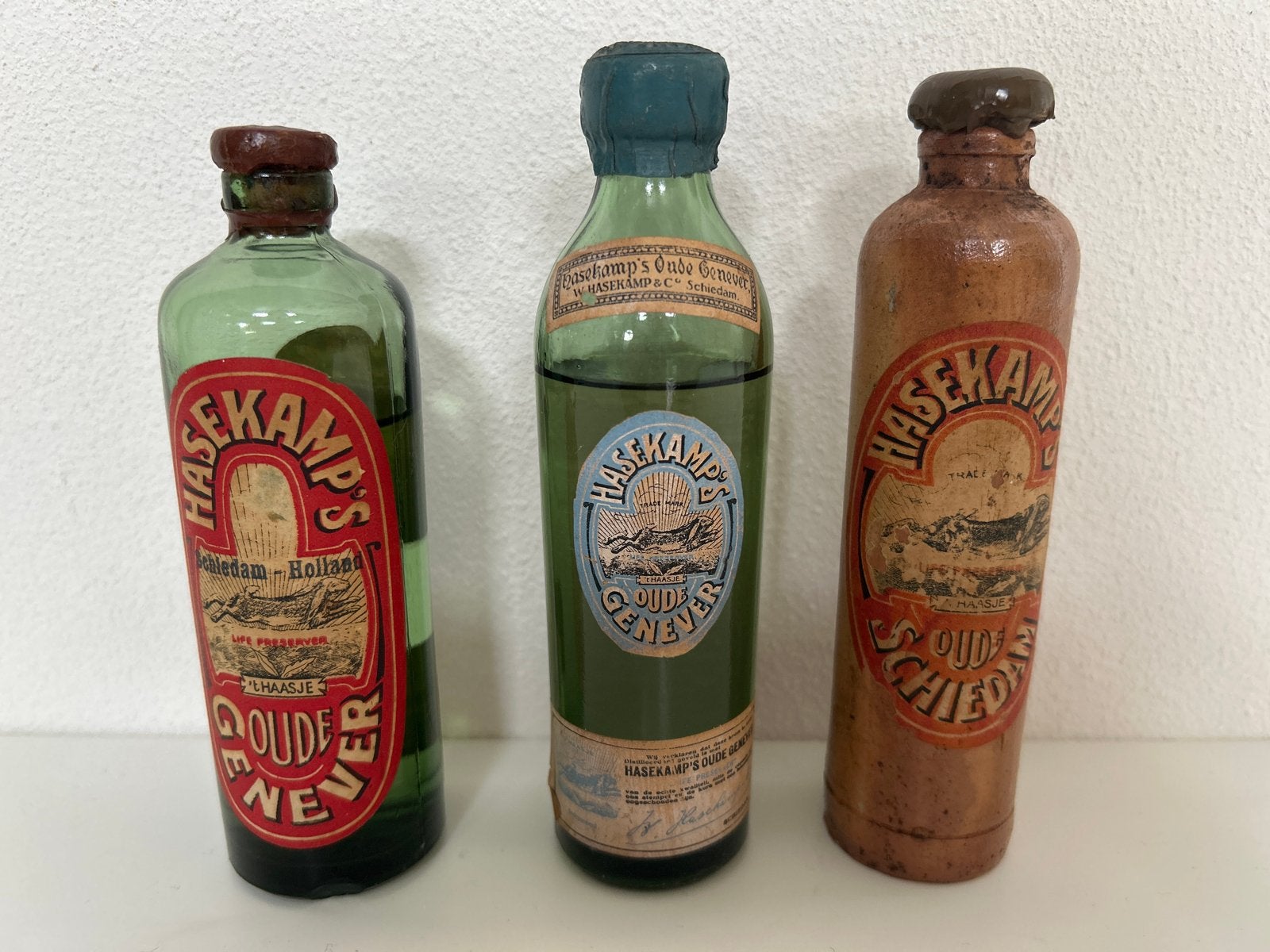 3 Zeer Oude Drankminiaturen Flesjes van Hasekamp Schiedam, Ophalen