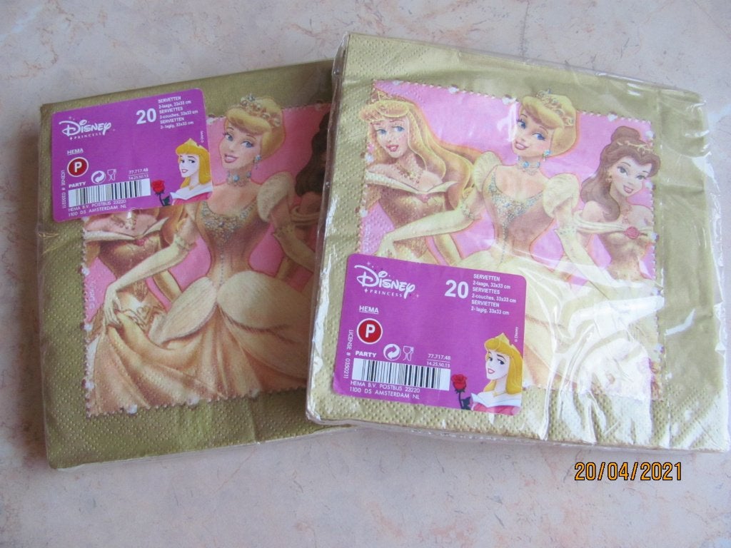 2x NIEUW feest HEMA papieren SERVETTEN Disney PRINSESSEN 40x, Ophalen of Verzenden, Nieuw, Versiering, Verjaardag