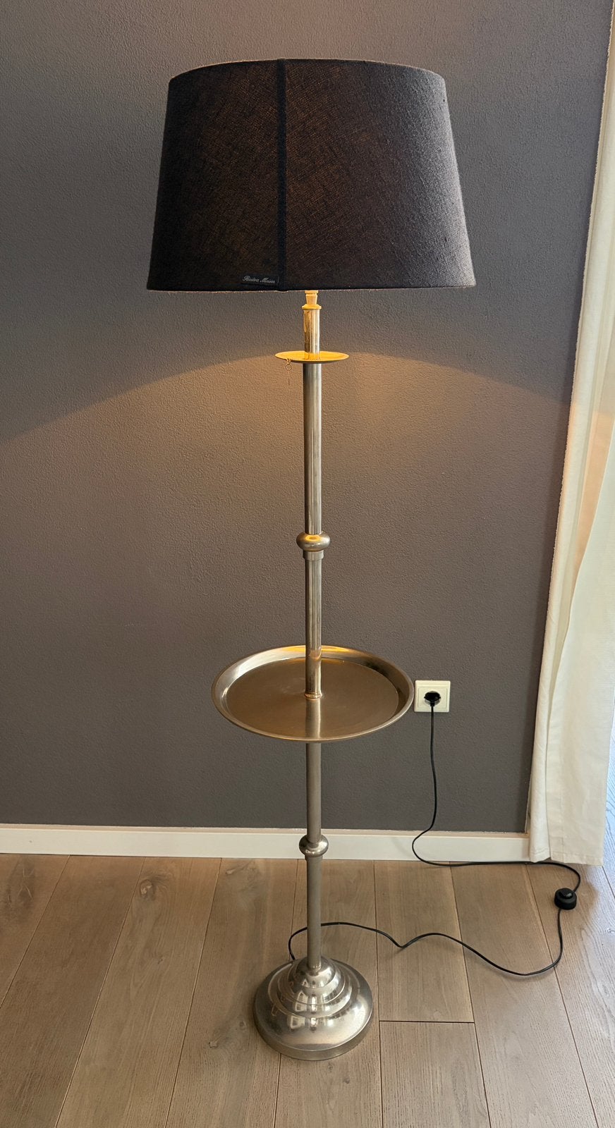 Riviëra Maison vloerlamp met tafeltje – 160 cm – zilver, Gebruikt, E27 (groot), Metaal, 150 tot 200 cm