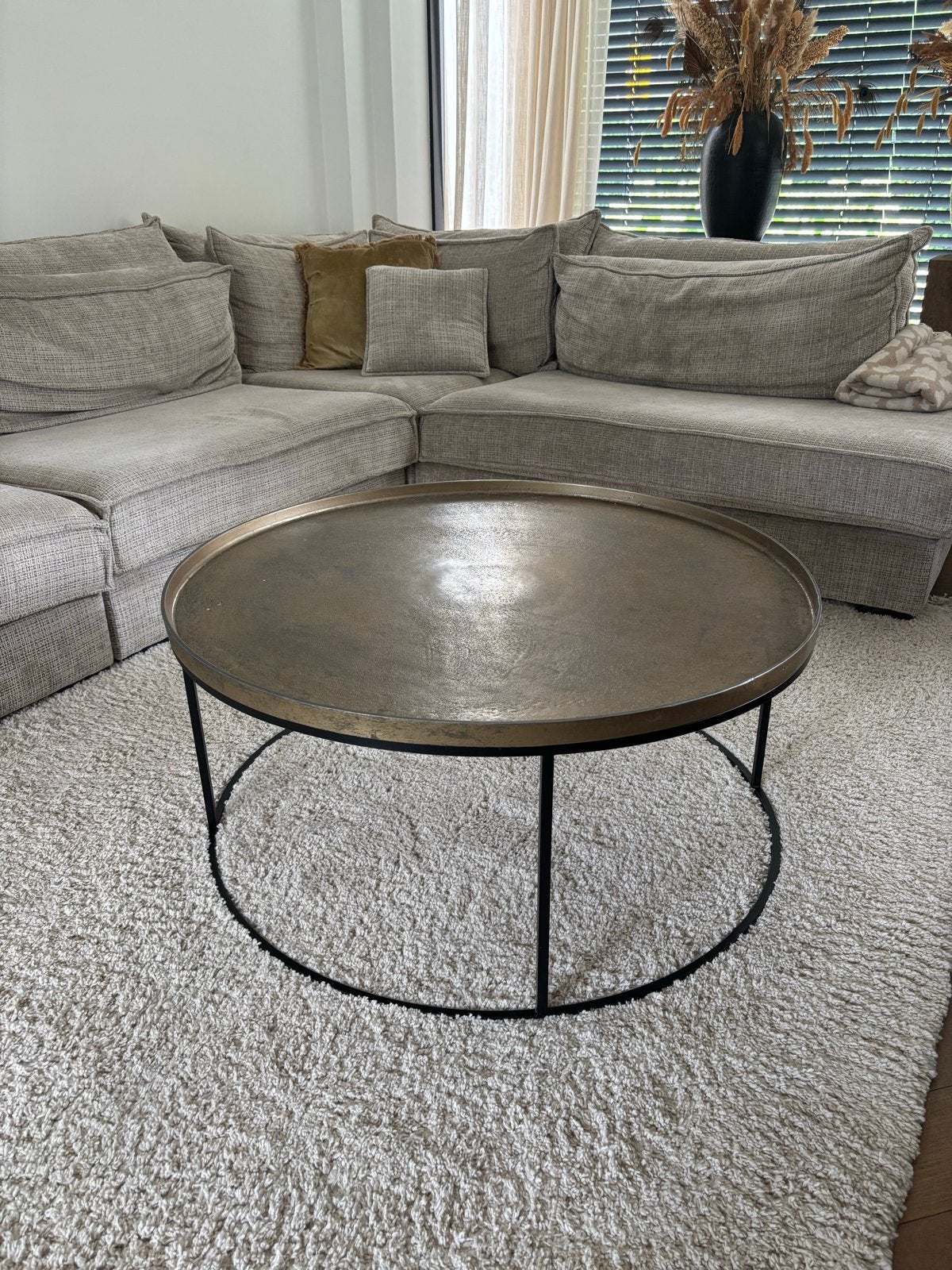 Chique salontafel met goud/brons metalen blad, Huis en Inrichting, Tafels | Salontafels, Ophalen, Gebruikt, Rond, 50 tot 100 cm
