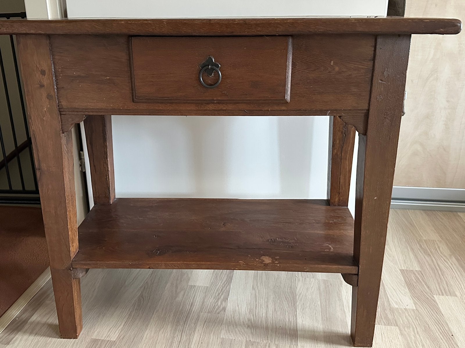 Massief houten sidetable / haltafel – 90 cm breed, Ophalen, Gebruikt, 25 tot 50 cm, Rechthoekig