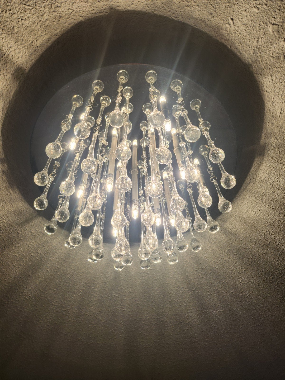 Moderne Plafondlamp met Kristallen Druppels, Ophalen, Zo goed als nieuw, Glas, Modern, Luxe, Kristal