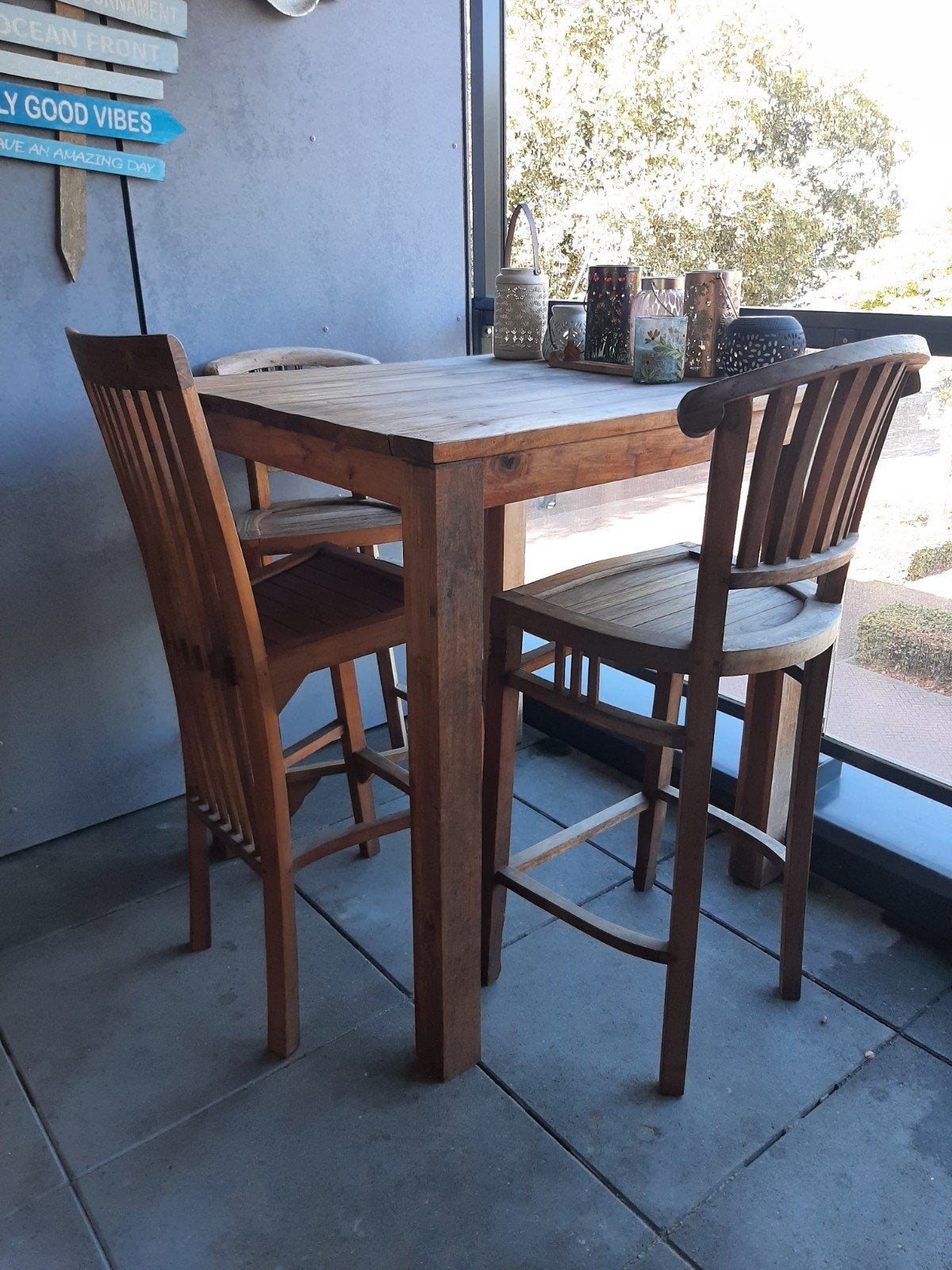 Bartafel + 3 stoelen (teakhout), Ophalen, 4 tot 6 stoelen