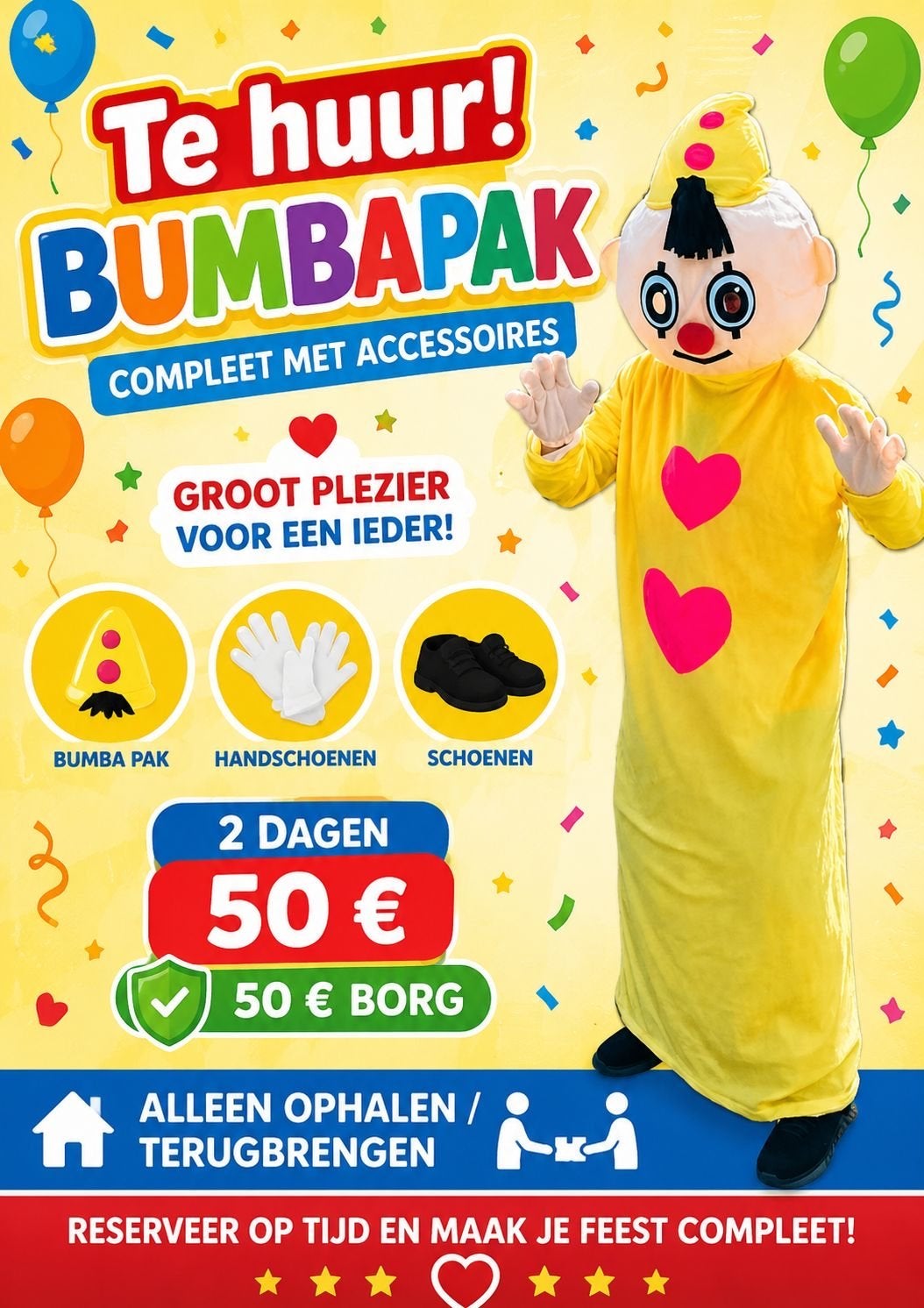 Bumbapak XL/XXL compleet met accessoires te huur, Ophalen of Verzenden, Nieuw, Kostuum, Verjaardag