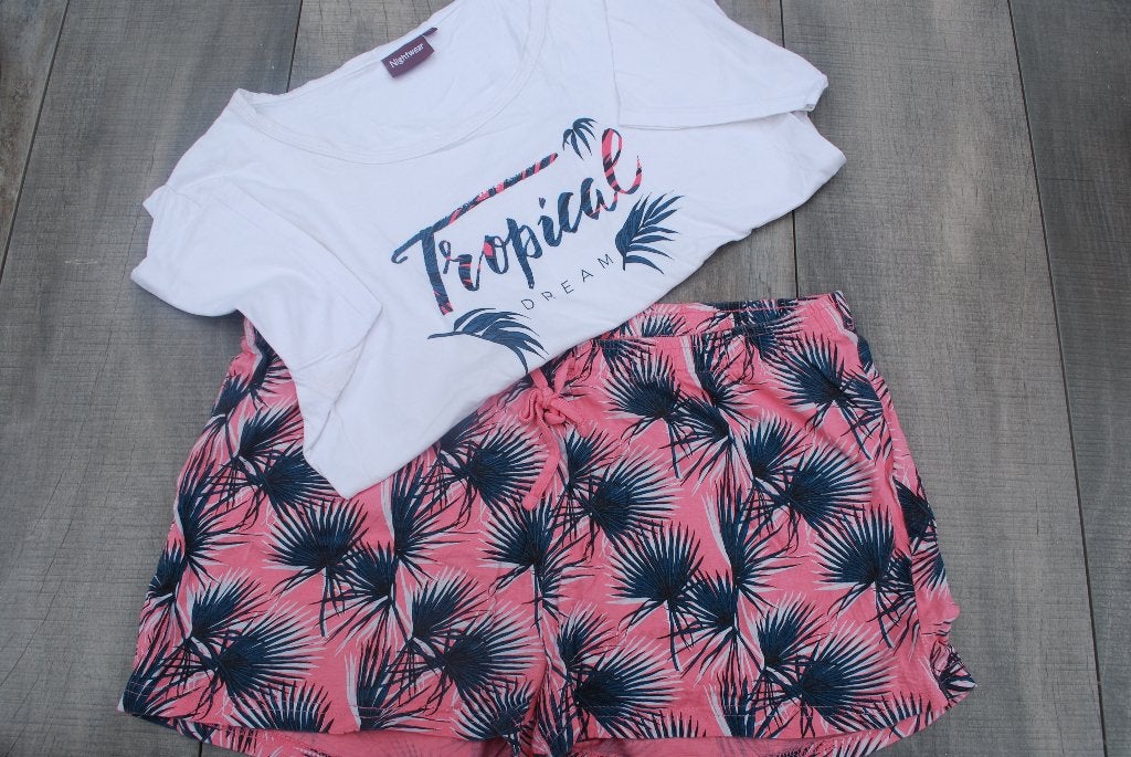 Pyjama set broekje en shirt Tropical maat L, Ophalen of Verzenden, Zo goed als nieuw, Maat 42/44 (L)