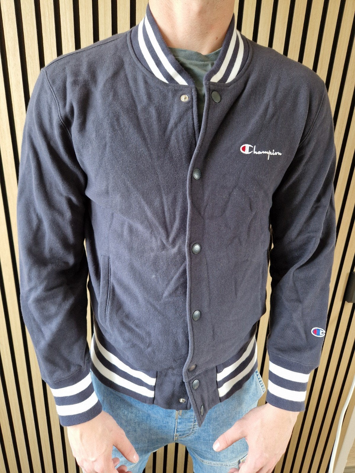 Champion College Jack - Maat L - Zo goed als nieuw, Maat 52/54 (L), Blauw, Champion, Ophalen of Verzenden