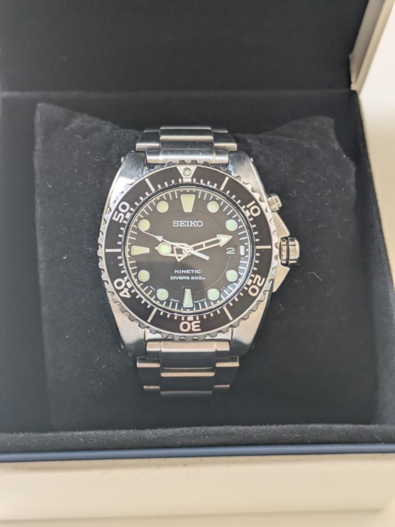 Seiko SKA371 Kinetic Diver's 200m Horloge - nieuwe capicitor, Gebruikt, Staal, Polshorloge, Ophalen of Verzenden