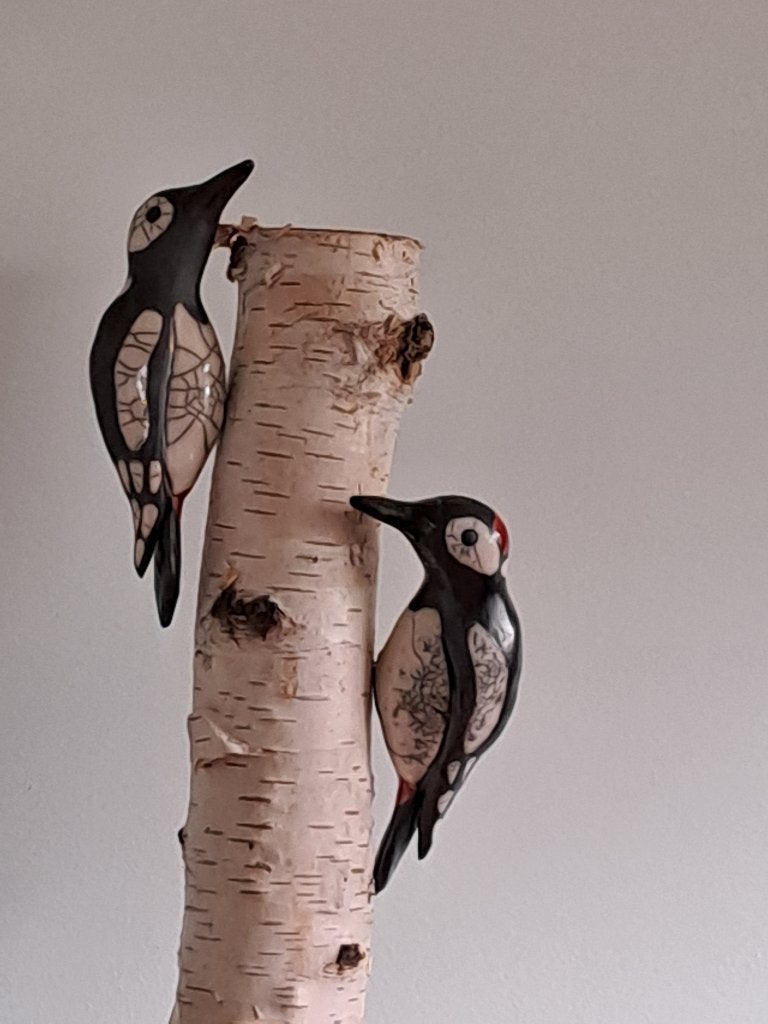 grote bonte specht keramiek raku, Ophalen of Verzenden