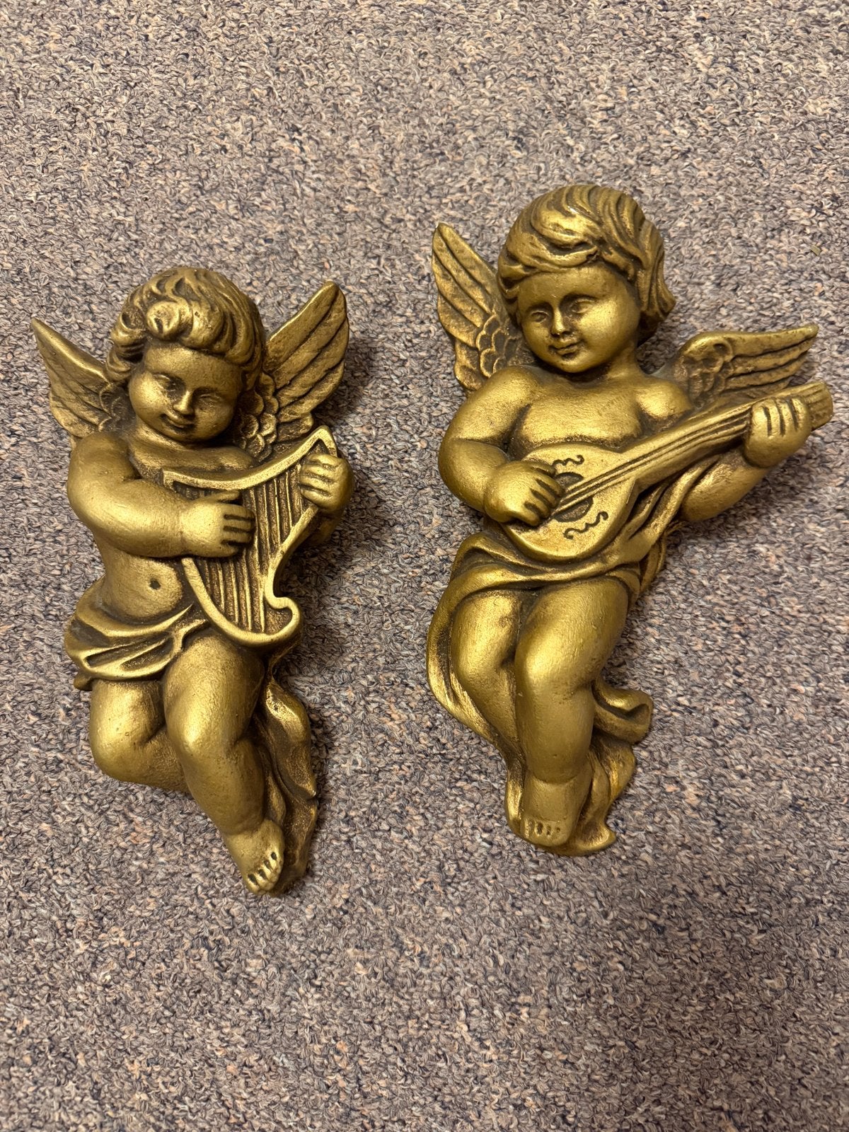 Set van 2 goudkleurige engeltjes, Ophalen of Verzenden, Goud, Overige materialen, Klassiek
