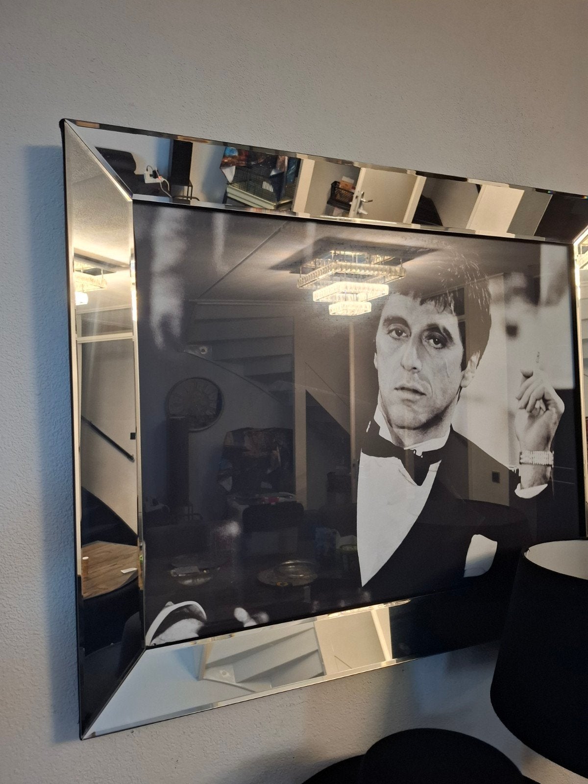 Scarface Spiegel schilderij  95x75, Antiek en Kunst, Ophalen, Glas, Achter glas, Film
