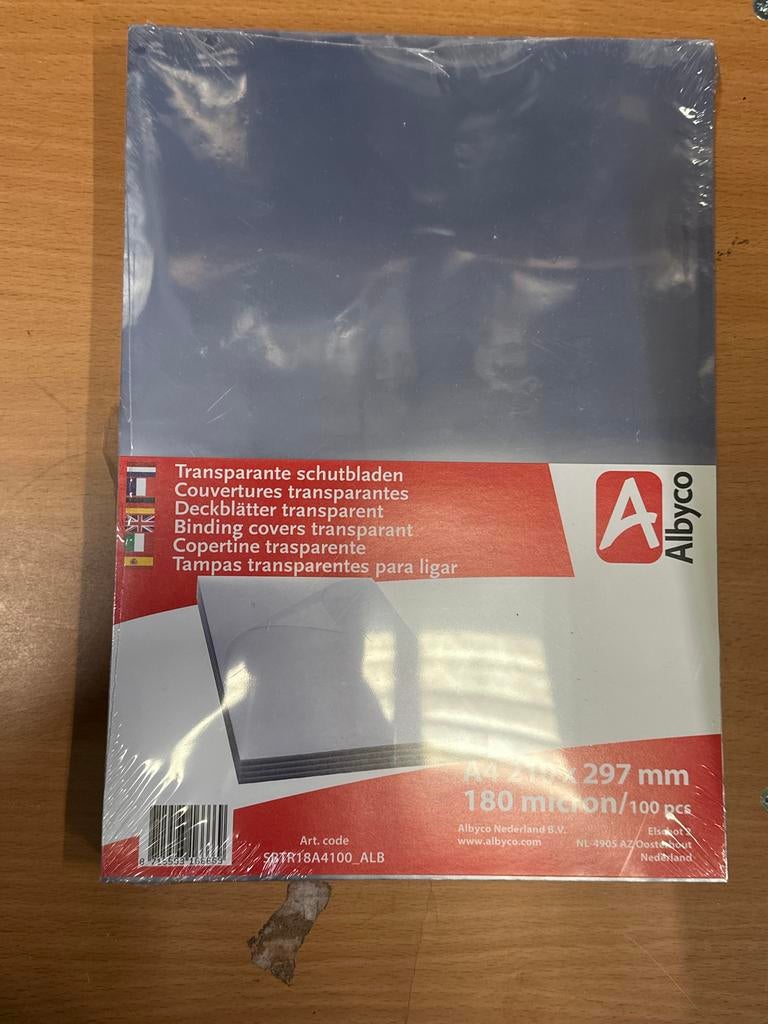 Albyco Transparante Schutbladen A4 180 micron (100 st), Ophalen of Verzenden, Nvt, Nvt, Nvt