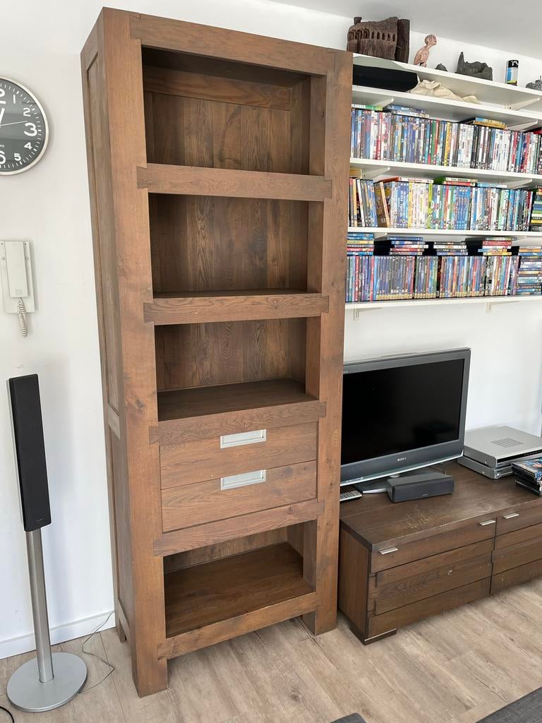 Robuuste Olijf Eiken Boekenkast - 79x40x210 cm, Ophalen, Gebruikt, 200 cm of meer, Eikenhout