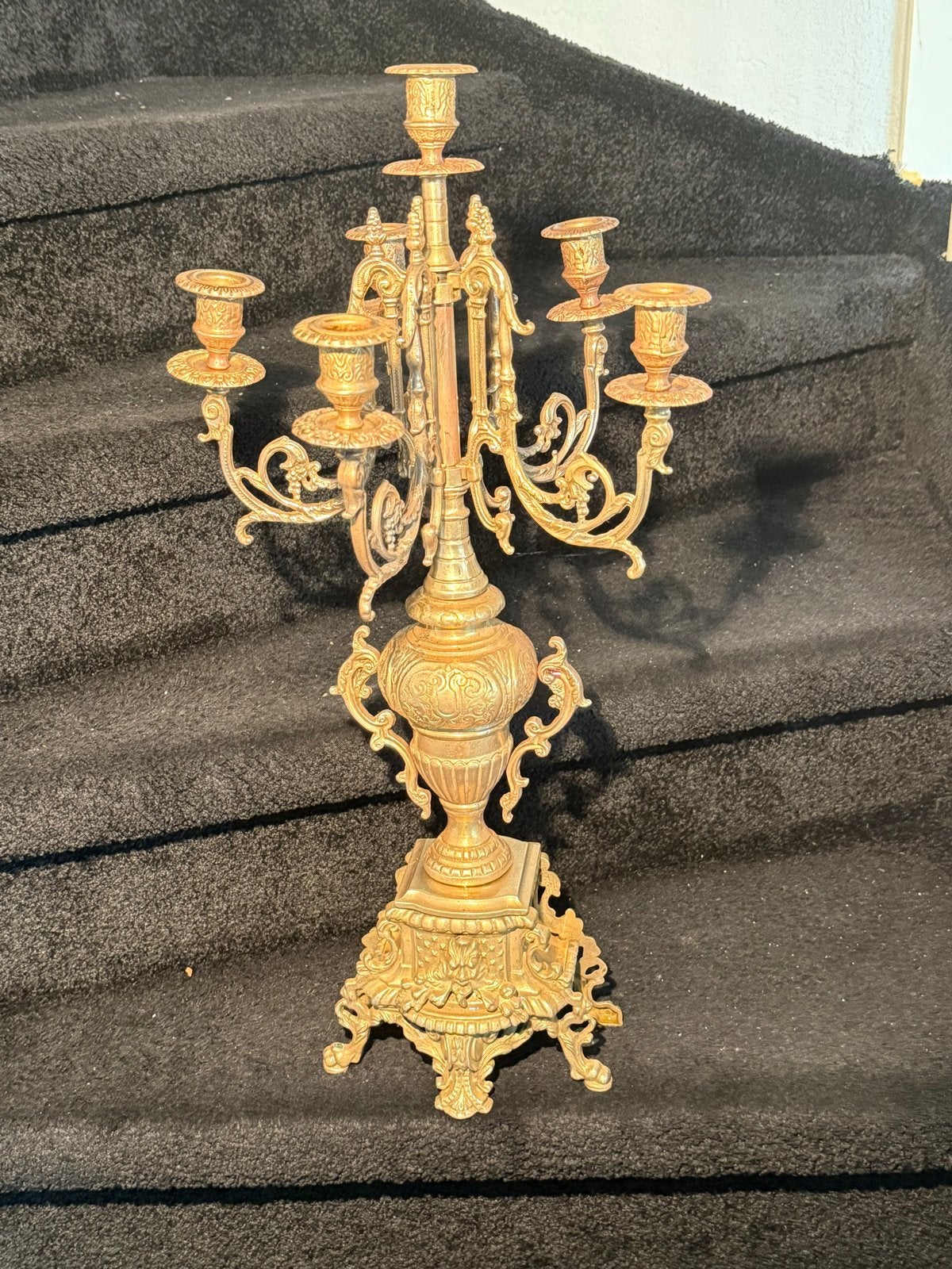 Antieke Koperen Kandelaber met 5 Armen, Antiek en Kunst, Ophalen of Verzenden, Koper of Brons
