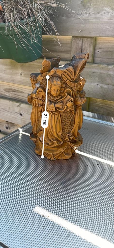 Antieke houten kaarsenstandaard met engelen, Antiek en Kunst, Antiek | Religie, Ophalen of Verzenden