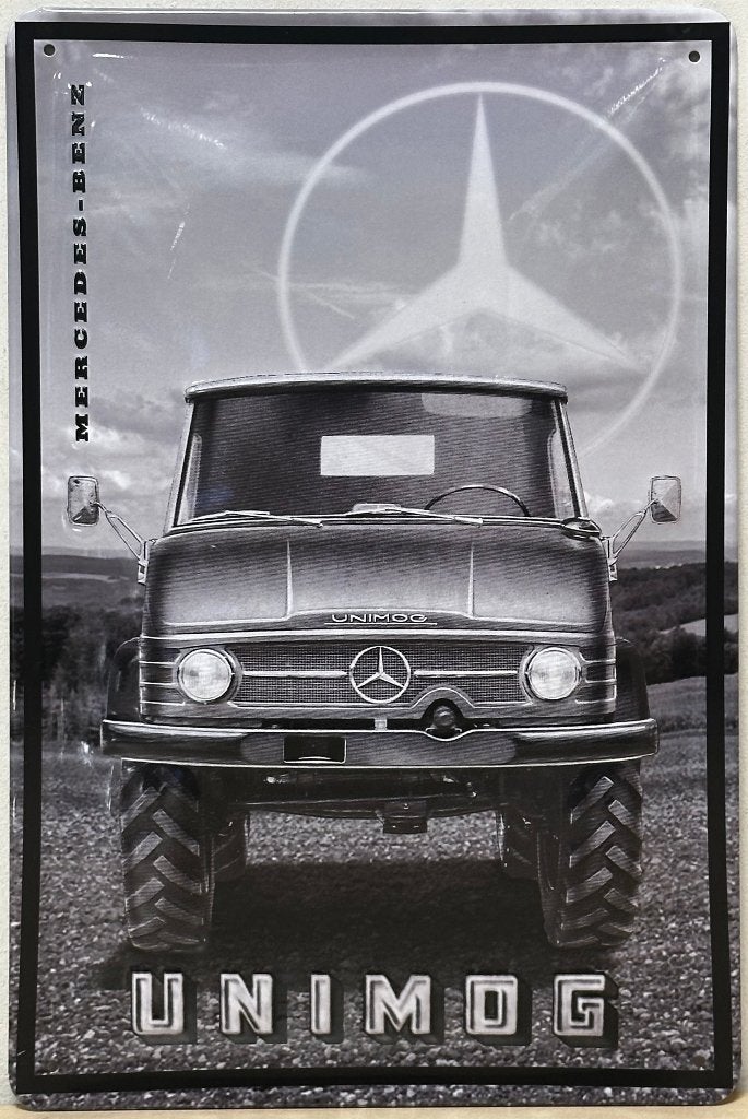 Unimog Mercedes Benz relief reclamebord van metaal wandbord, Ophalen of Verzenden, Nieuw, Auto's