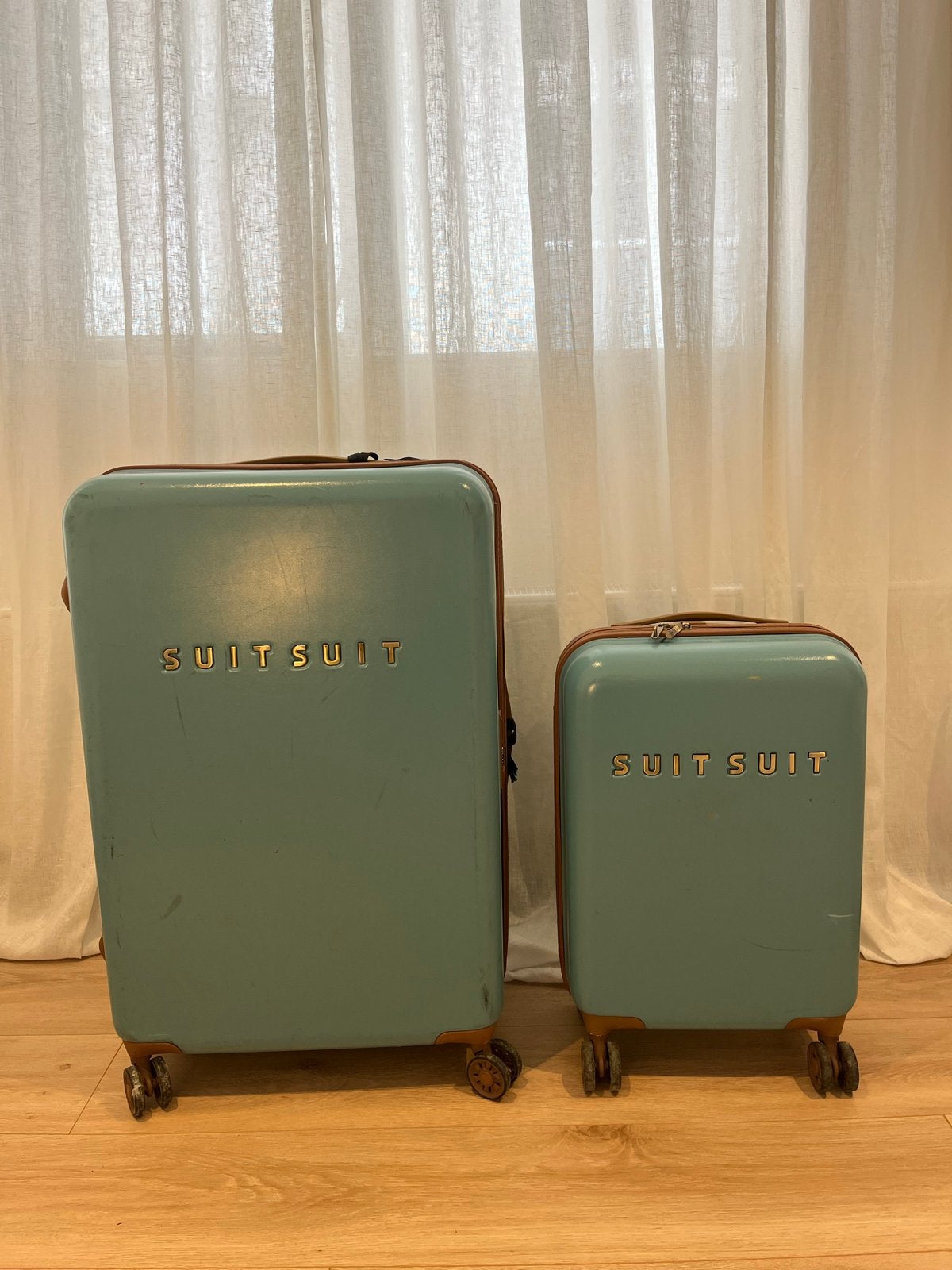 Set van 2 Suit Suit koffers - Handbagage & Groot - Lichtblau, 30 cm of meer, Gebruikt, Blauw, Wieltjes