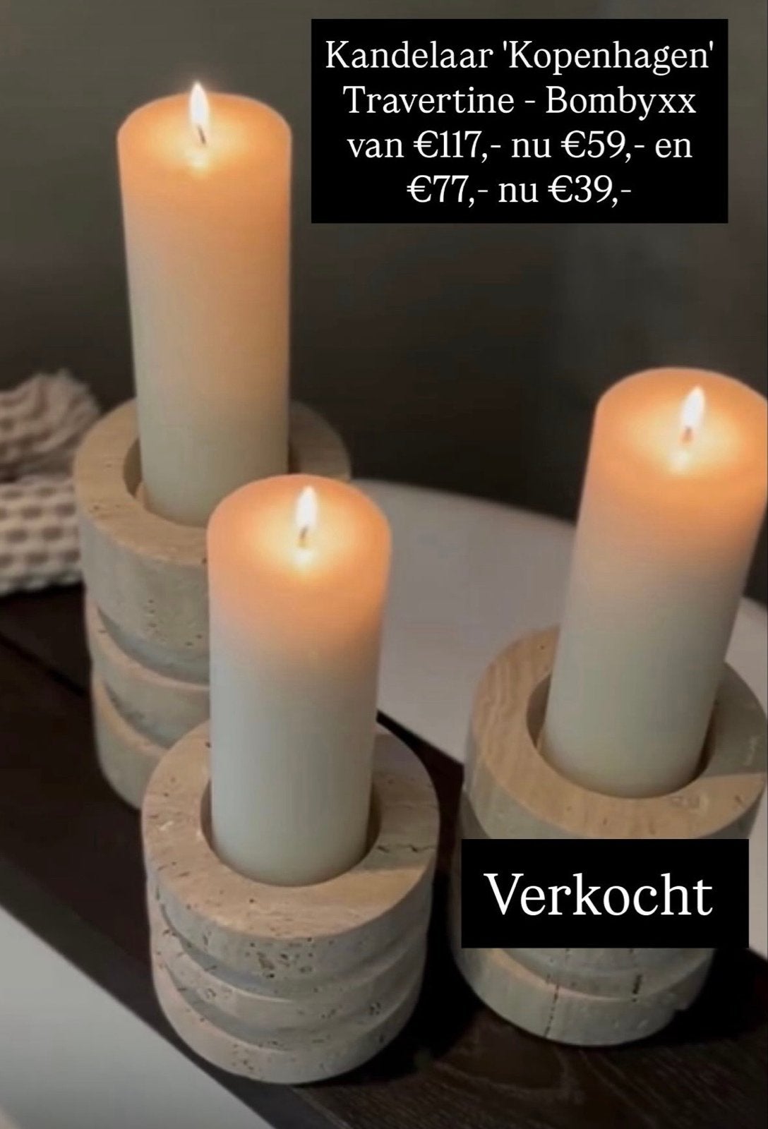 Kandelaar 'Kopenhagen' Travertine - Bombyxx, Overige materialen, Beige, Nieuw, Ophalen of Verzenden