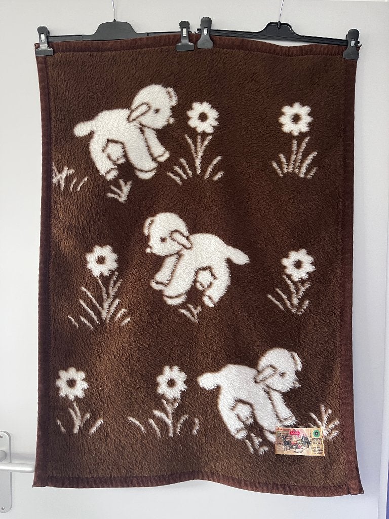 Vintage AaBe Dekentje  met Lammetjes - Bruin/Wit, Kinderen en Baby's, Gebruikt, Dubbelzijdig, Meerkleurig, 100 cm