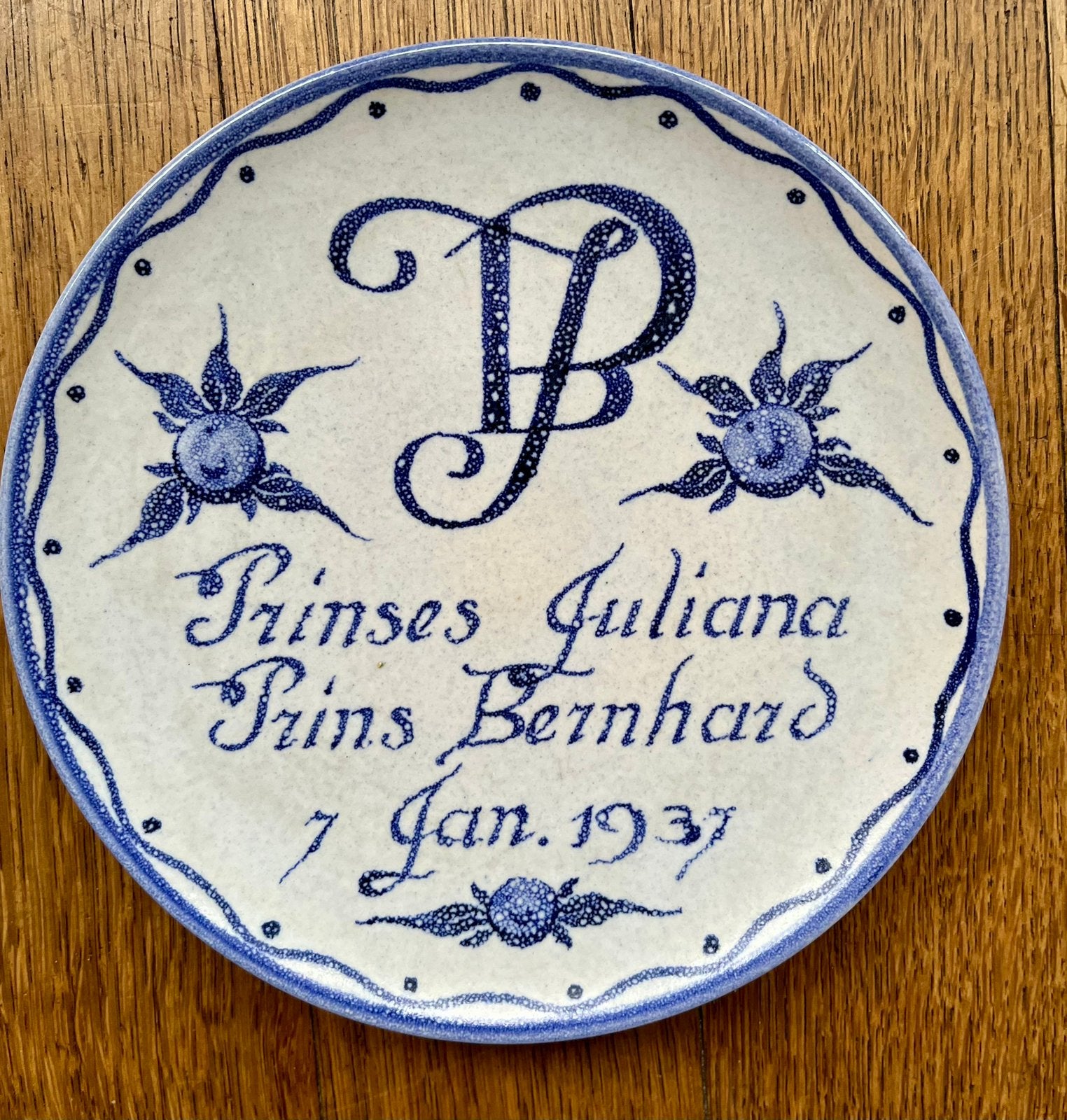 Herdenkingsbord prinses Juliana en prins Bernhard 7 jan 1937, Antiek en Kunst, Ophalen