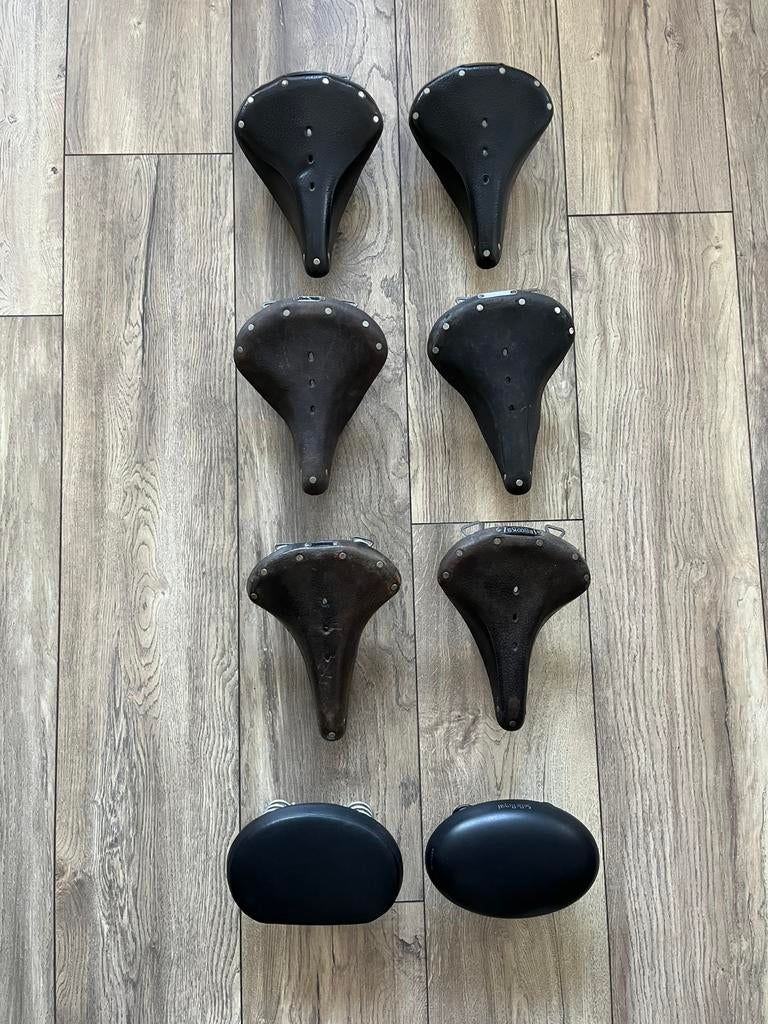 Collectie 6 leren Brooks B66 zadels en 2 rokzadels, Fietsen en Brommers, Ophalen of Verzenden, Gebruikt