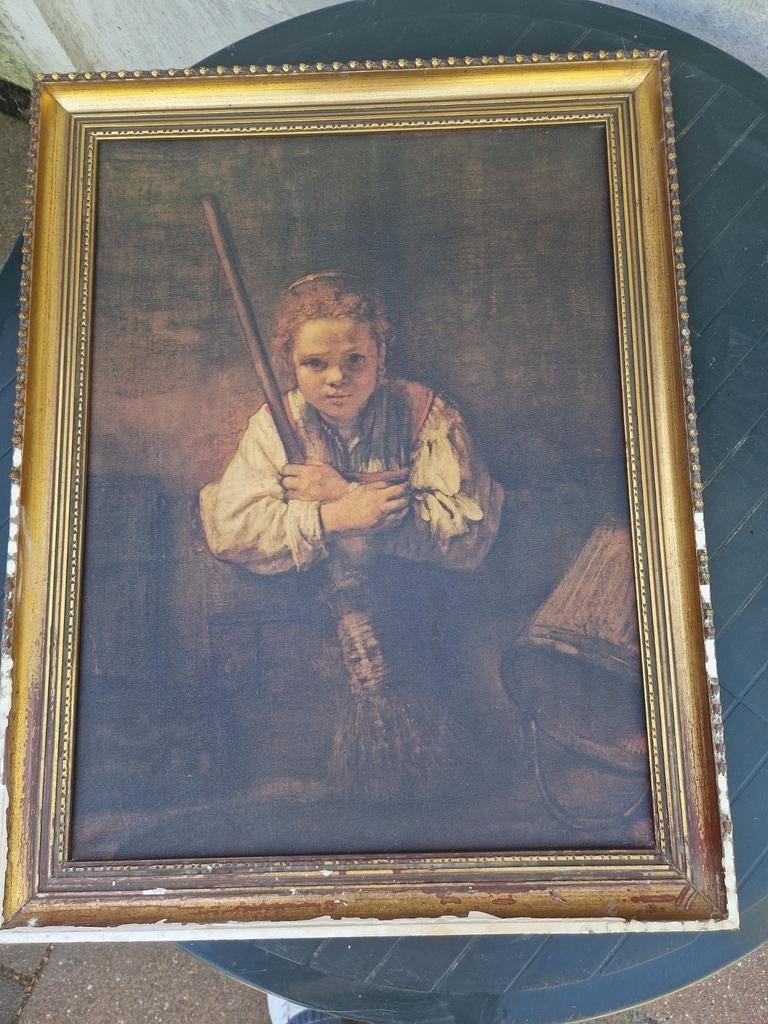 Replica 'Meisje met de bezem' op linnen doek in lijst, Ophalen of Verzenden