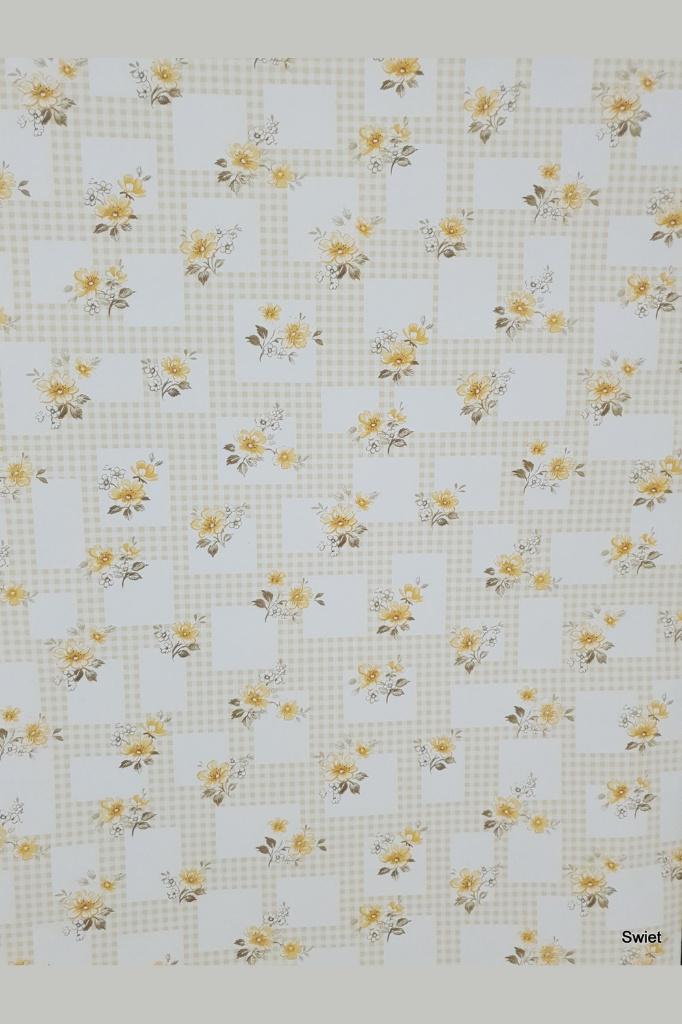 14031 vintage oud behang geel ruit bloemen 70s retro swiet, Ophalen of Verzenden, Minder dan 10 m², Wit