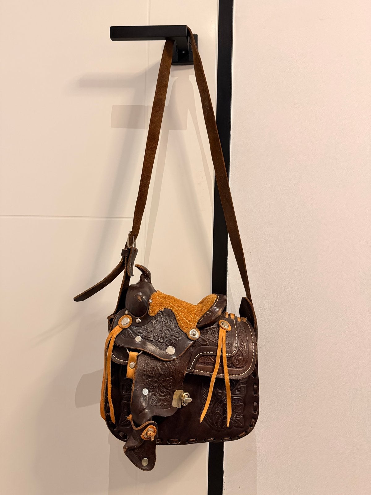 Unieke Western Zadel Handtas - Bruin Leer, Ophalen of Verzenden, Gebruikt, Bruin, Handtas
