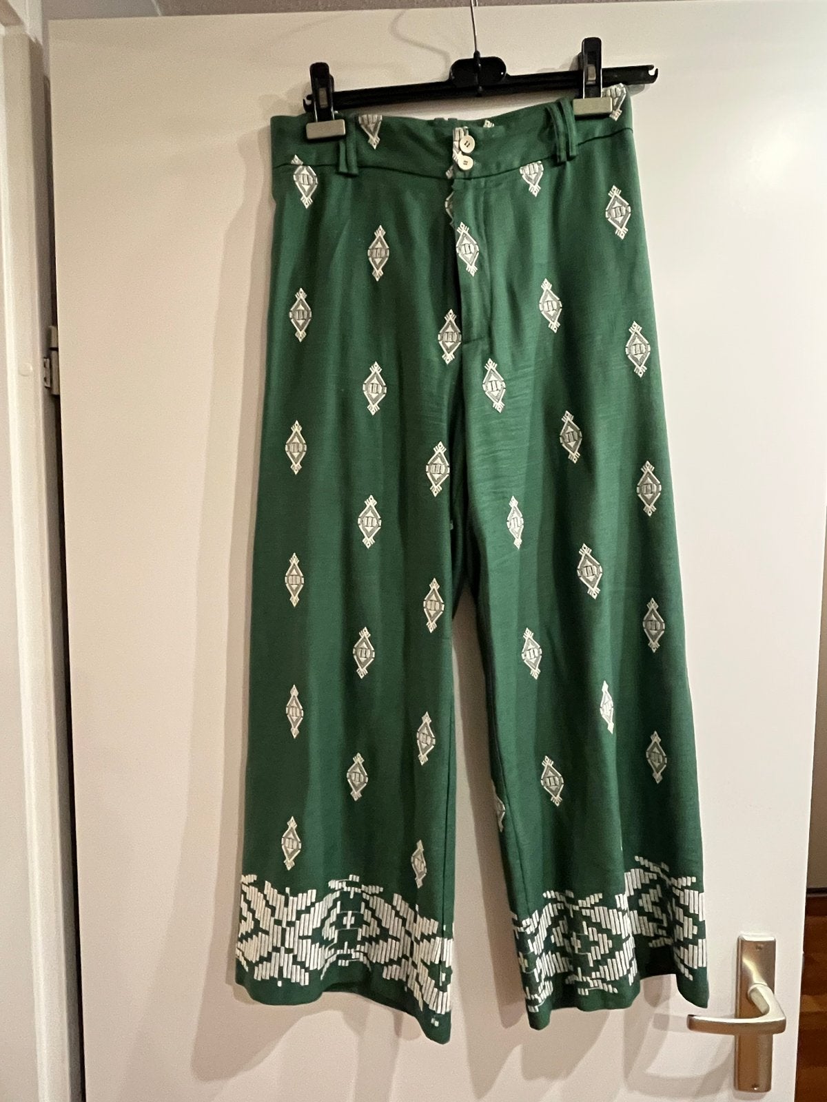 Zara Groene Linnen Zomerbroek met Patroon - Maat S, Verzenden, Zo goed als nieuw, Driekwart, Maat 36 (S)